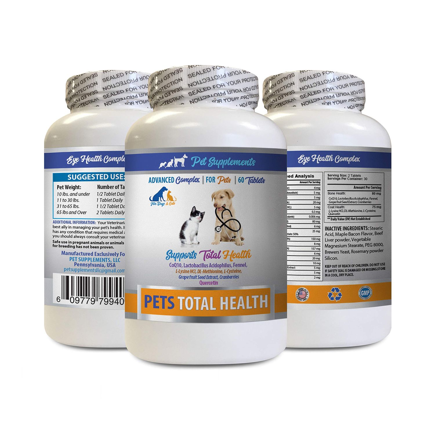 cat Gum Care - Pets Total Health Support - for Dogs and Cats - Healthy Joints Eyes Teeth Hair Skin - cat Hair and Skin Supplement - 1 Bottle (60 Tablets)