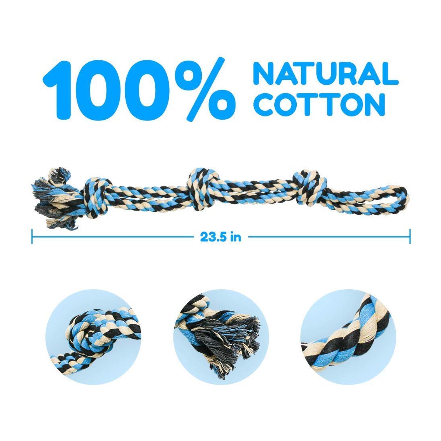XL Dog Rope Toy for Aggressive Chewers - Dog Toy, Benefits Non-Profit Dog Rescue, Large Dog Toys, Durable Dog Toys for Aggressive Chewers, Nearly Indestructible Dog Toys for Aggressive Chewers, Blue