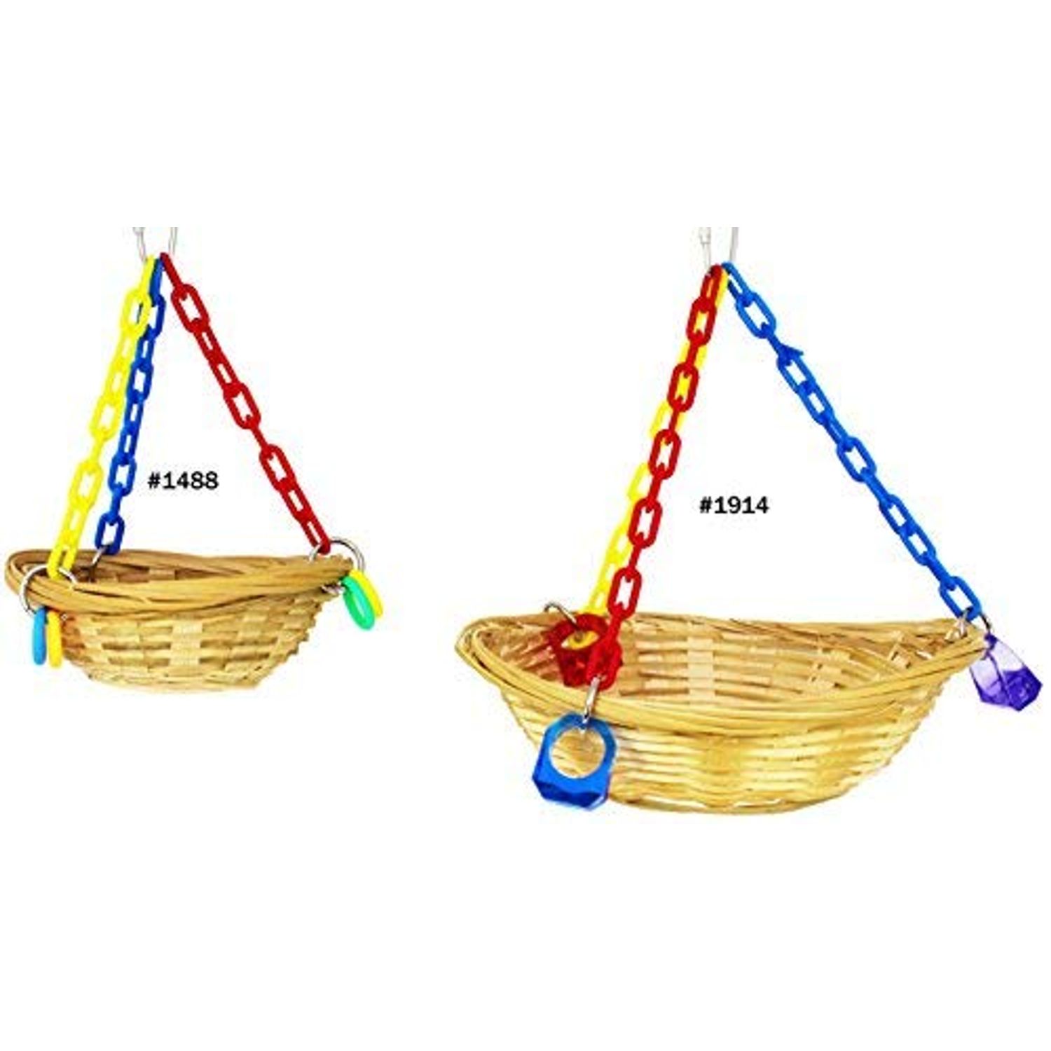 Bonka Bird Toys 1488 Small Basket Swing Cages Toy Cage Parrot Natural Cockatiel Parakeet Birds Rope Playground Pet Bath Nesting Foraging Perch Aviary Box