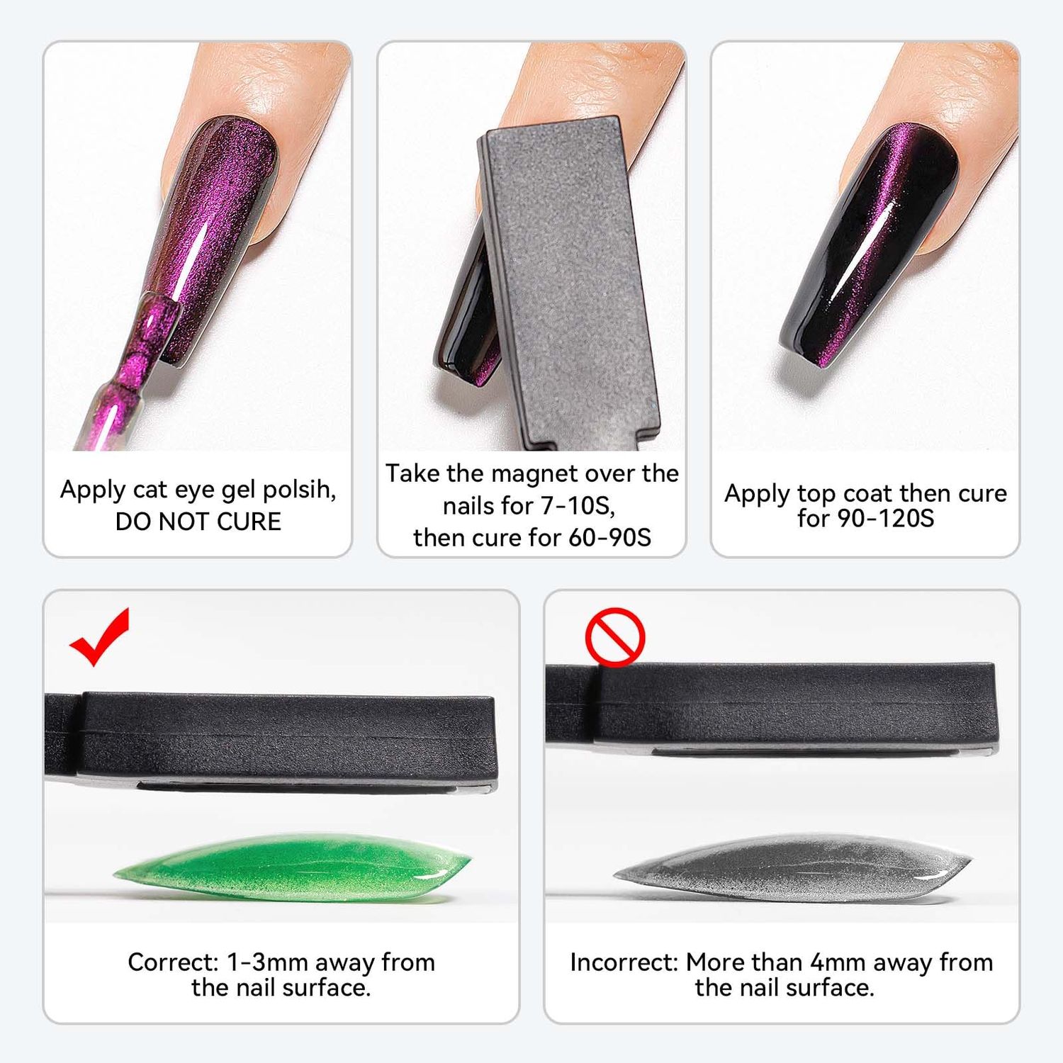 SUPWEE Cat Eye Magnet for Nails 4PCS Nail Polish Magnet for Cat Eye Gel Nail Polish Multi-Function Double-Head Mangtic Stick for 9D Strip Galaxy Cat Eye Nail Art Design DIY Home Manicure