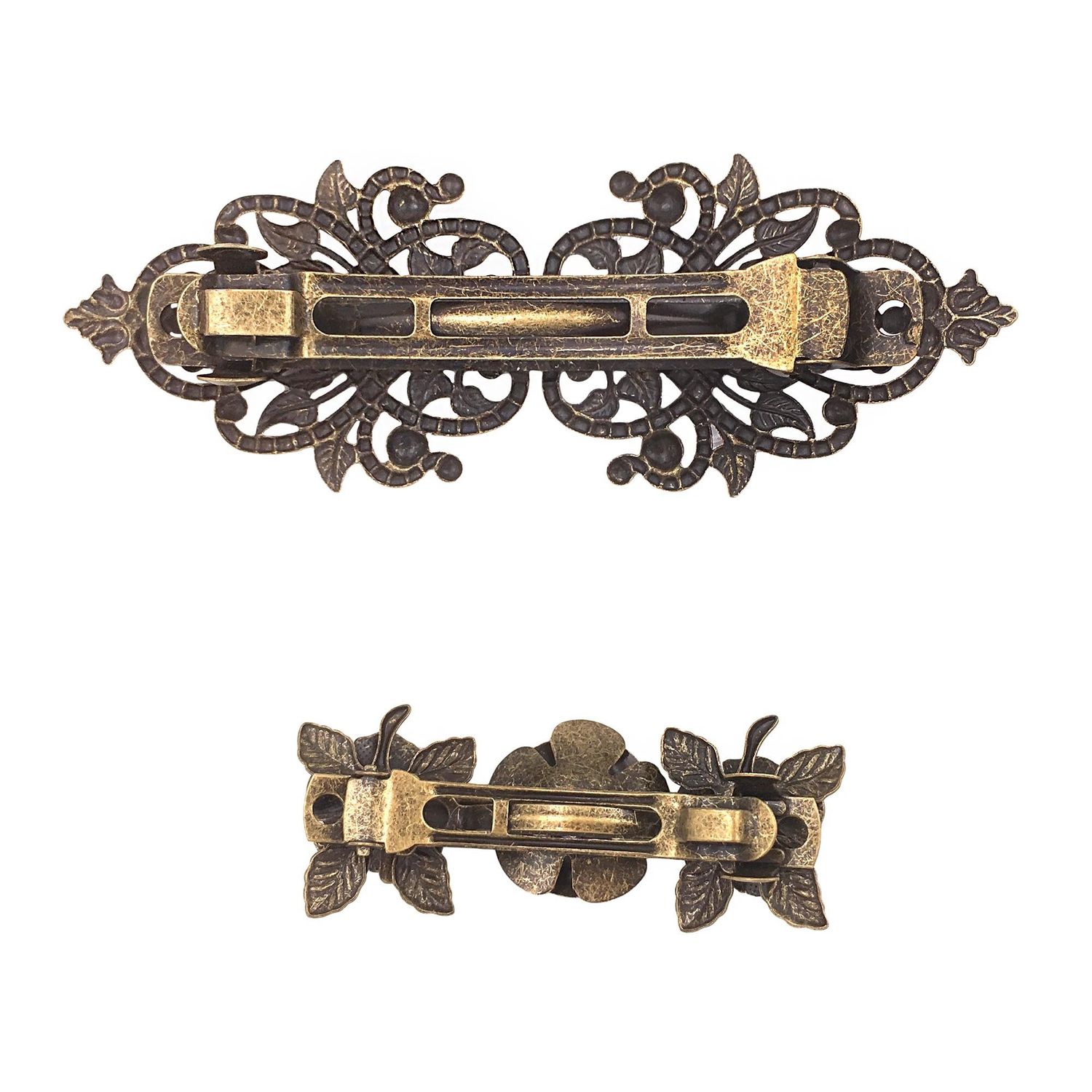 2PCS Retro Vintage Metal French Barrette Clip Hair Clasp Roses Bronze Accessories