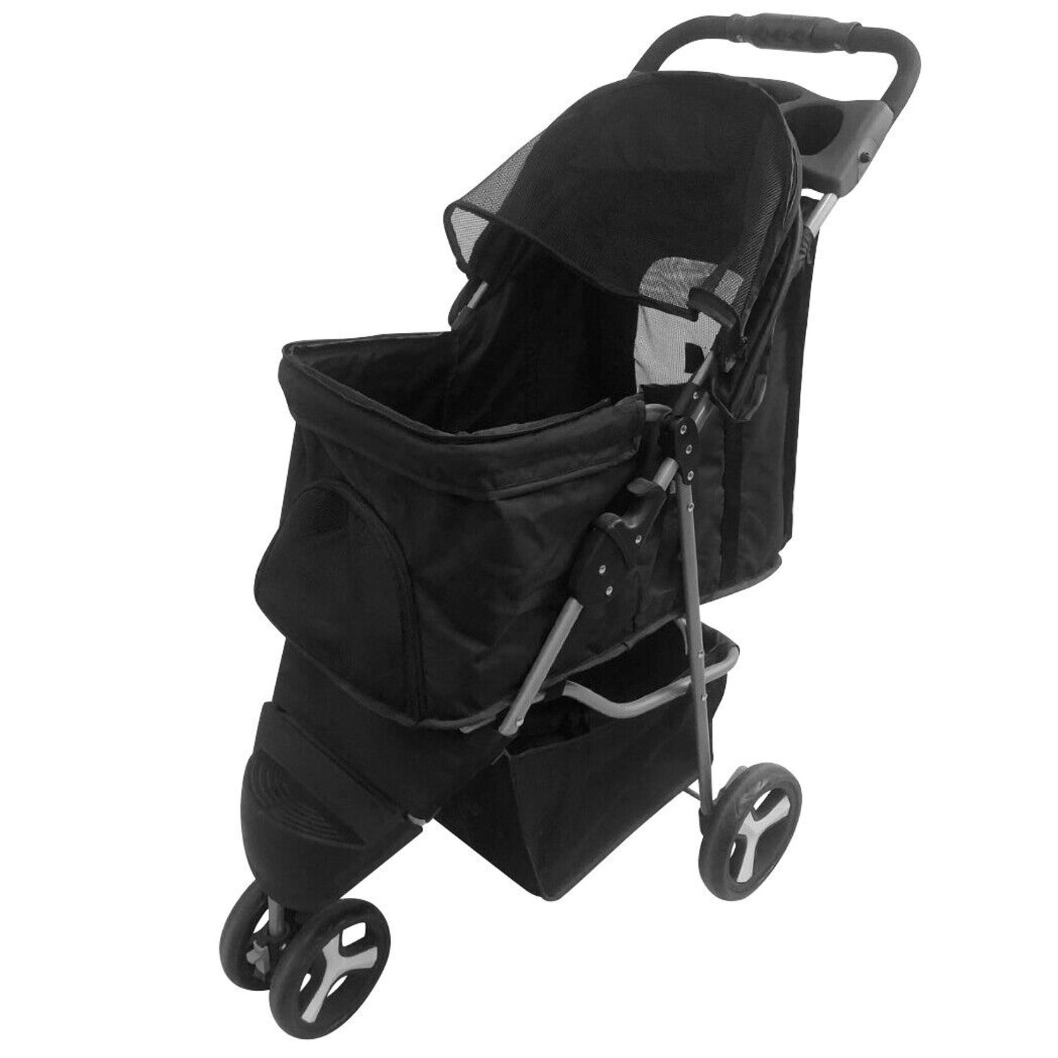 Dog Stroller Pet Travel Carriage 3 Wheeler w/Foldable Carrier Cart W/Cup Holder
