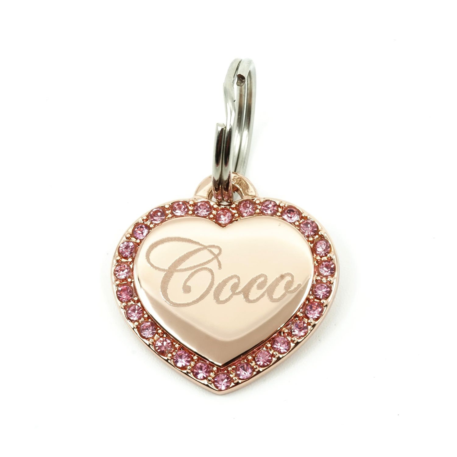 Custom Engraved Personalized Gold-Plated Small Heart w/Pink Rhinestones Pet Jewelry Dog Cat ID Tag