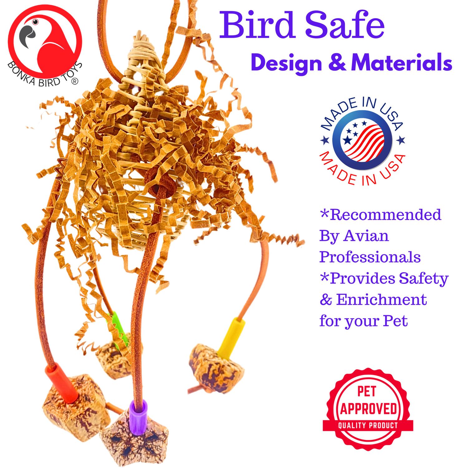 Bonka Bird Toys 2618 Mahogany Drop Chew Forage Shred Playful Parrot Cage Toy Pet