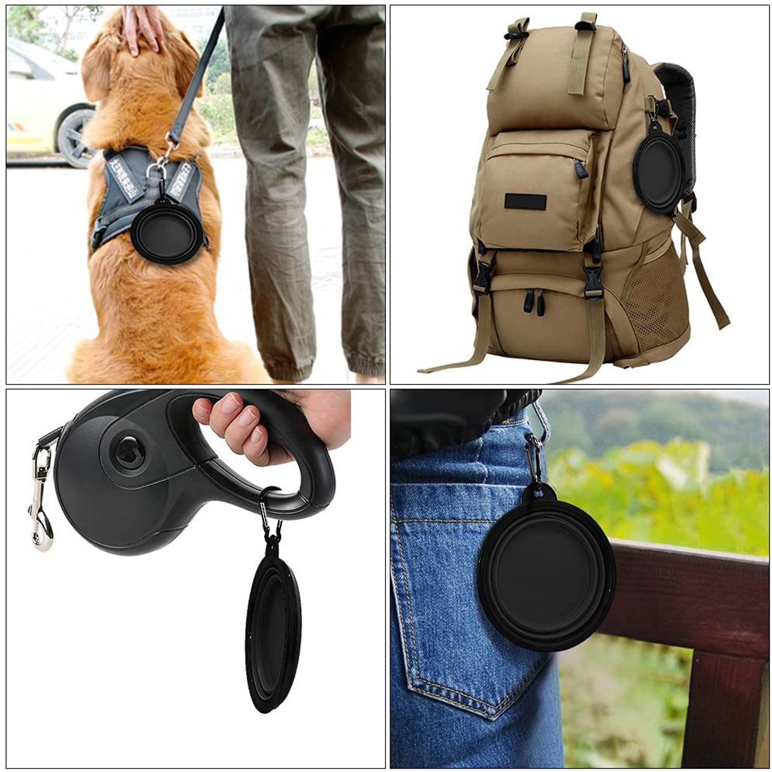 5" Portable & Foldable Small Dog Bowl - Black (5 Pack) - Compact Travel Pet Bowl
