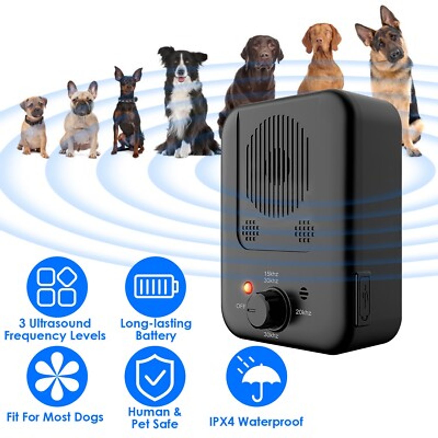 26.2Feet Ultrasonic Anti-Barking Device Dog Bark Control Sonic Silencer Outdoor