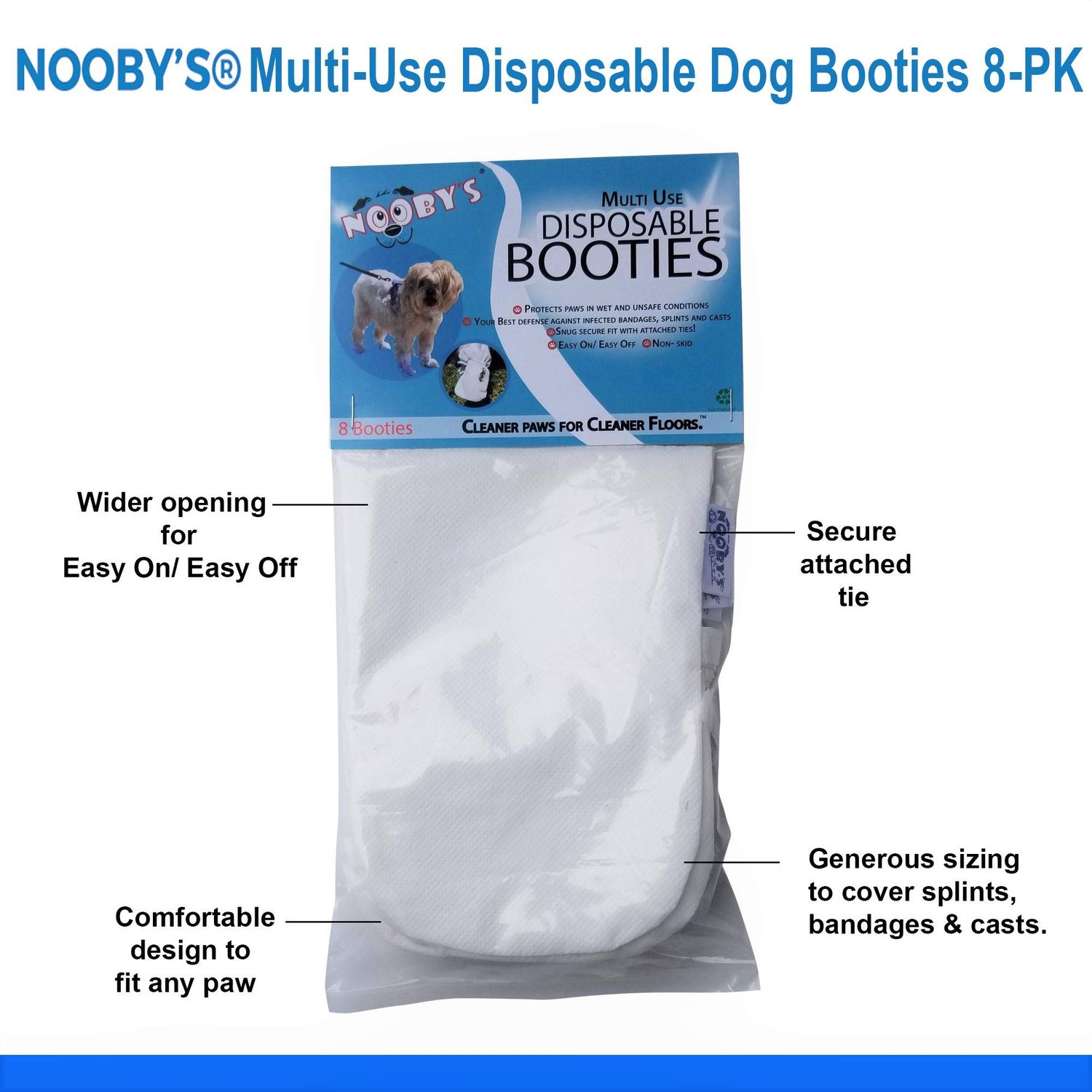 Veterinary Dog Boots 8-Pack by Nooby's: Protects Wounds, Bandages and Casts Indoors and During Short Walks Outside. Medical Dog Booties for Maximum Wound Recovery. (XS 0" - 1.75" Width)