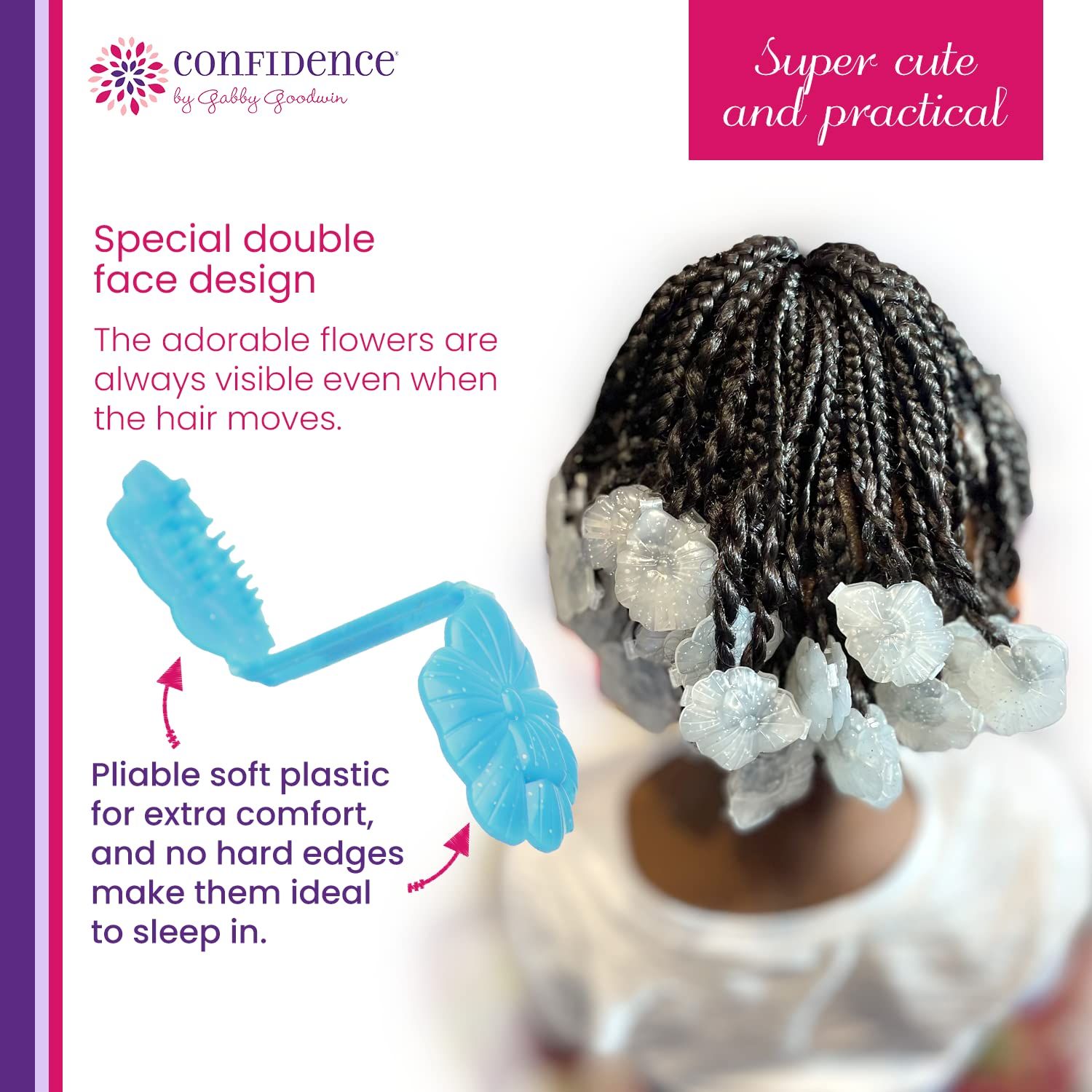 Confidence - GaBBY Bow Sweet Pea Design - Patented Non-Slip Barrettes – 50 Pack – 5 Flower Colors - Includes Children's Book