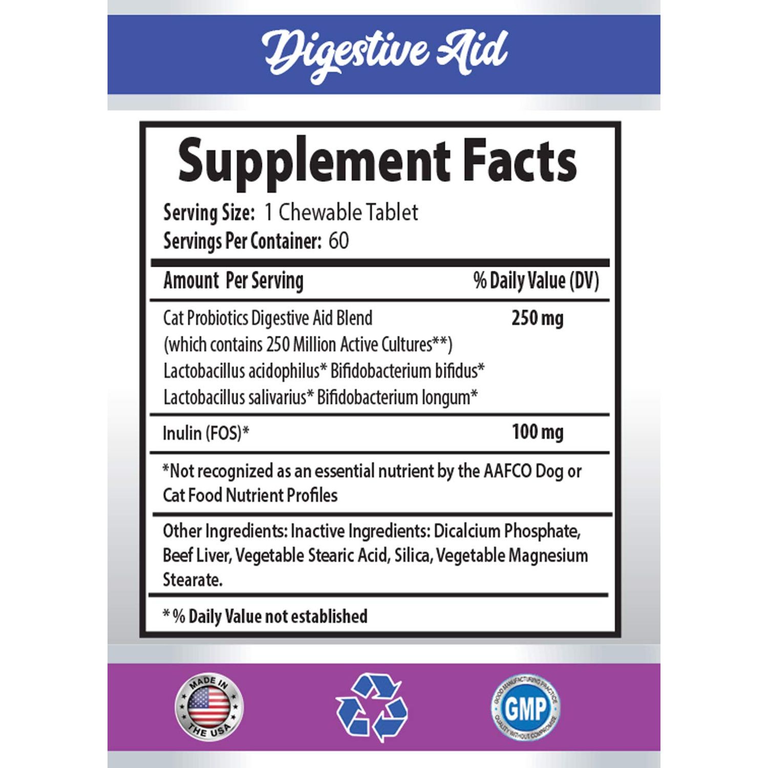PET SUPPLEMENTS cat Digestive Support - CAT PROBIOTICS - Immune Support - Savory Beef Flavor - Natural Formula - cat probiotics enzymes - 1 Bottle (60 Treats)