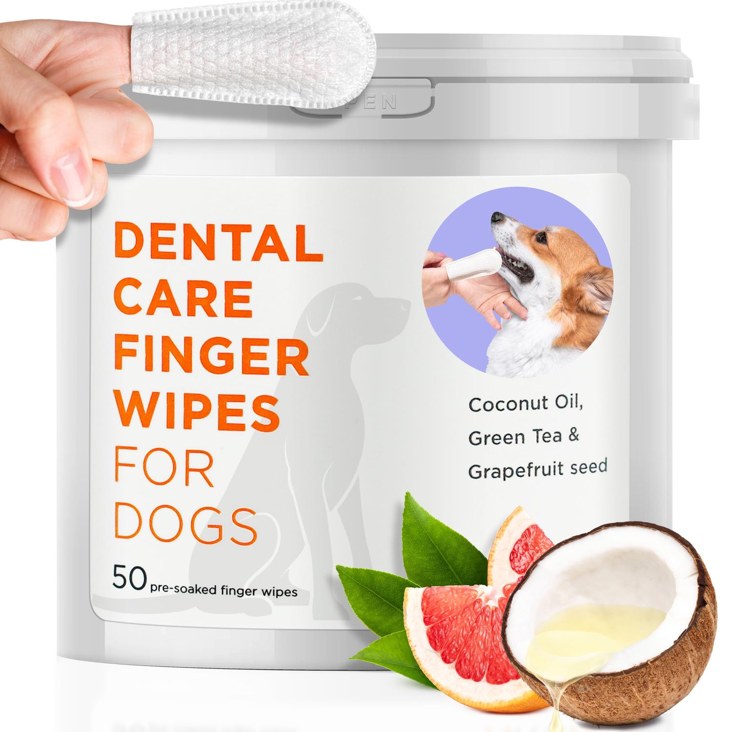 ARCA PET Dental Finger Wipes for Dogs - 50 Wipes - Vet Formulated Dog Dental Teeth Cleaning Wipes for Dogs - Pre-Soaked Oral Cleaning Pads - Reduces Plaque, Tartar & Dog Breath Freshener