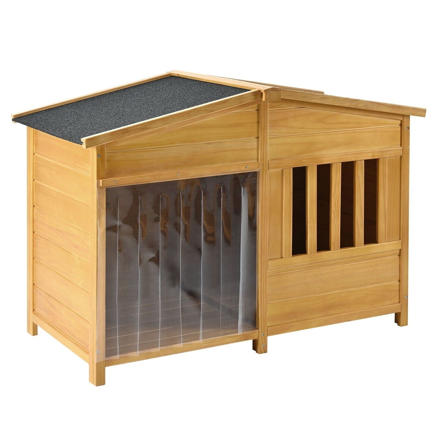 Outdoor Wooden Raised Dog House Pet Kennel w/ Porch, Medium, 40 lbs