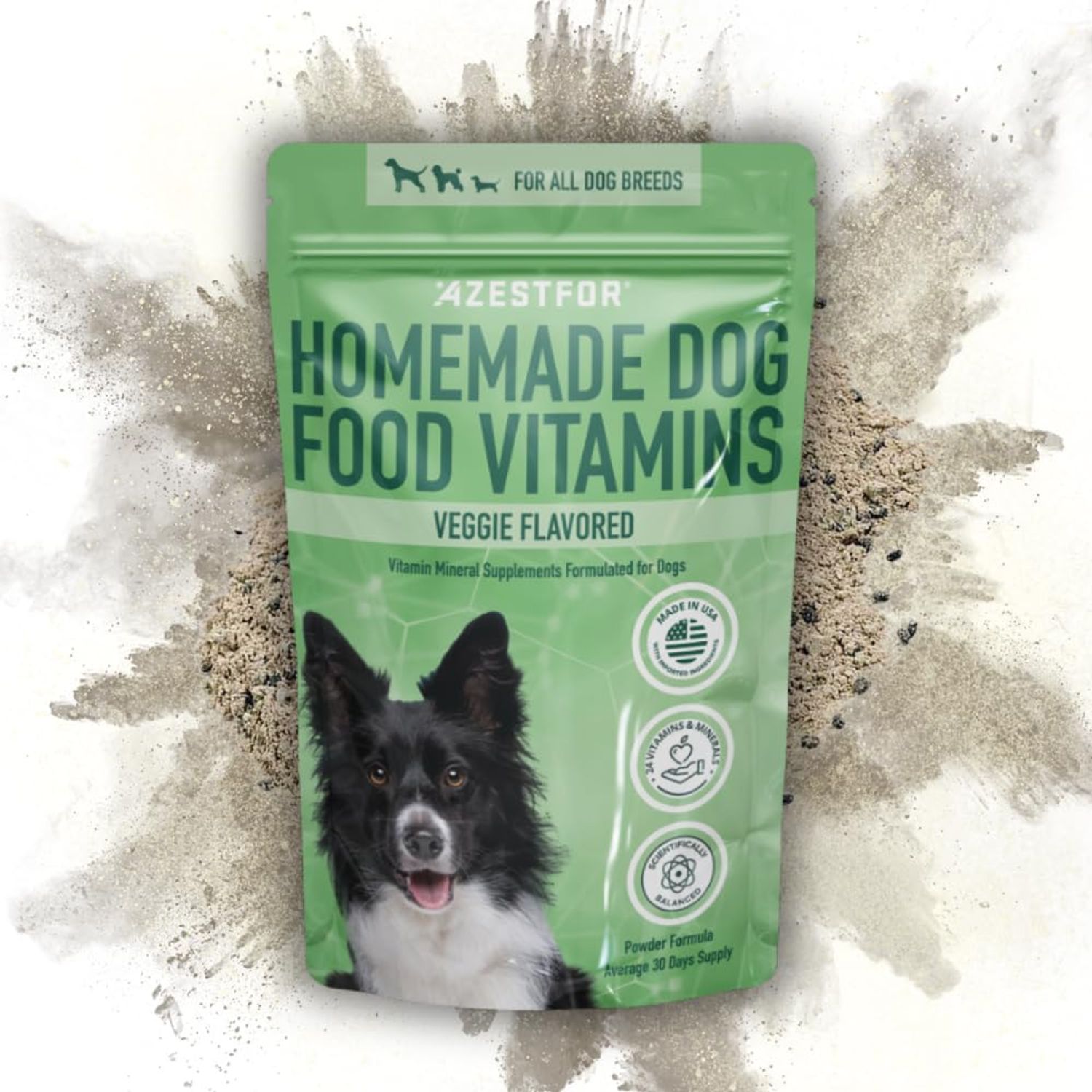 Azestfor Homemade Dog Food Vitamins Pre-Mix Powder – 24 Essential Nutrients – Supplement for Raw, Barf & Grain Free – for All Breeds & Ages – 16oz Veggie Flavored
