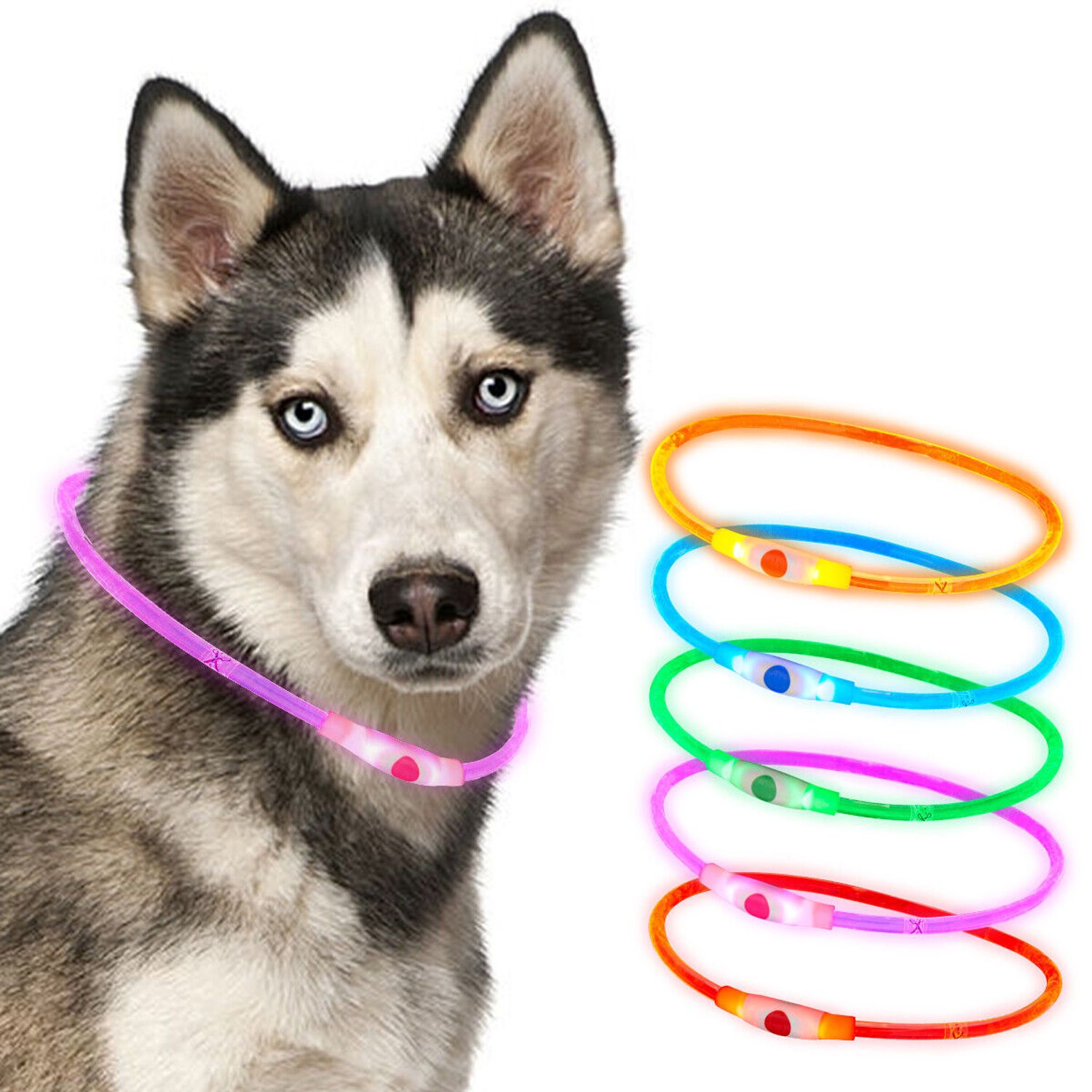 Pink USB Rechargeable Flashing LED Dog Collar Pet Night Safety Light Adjustable