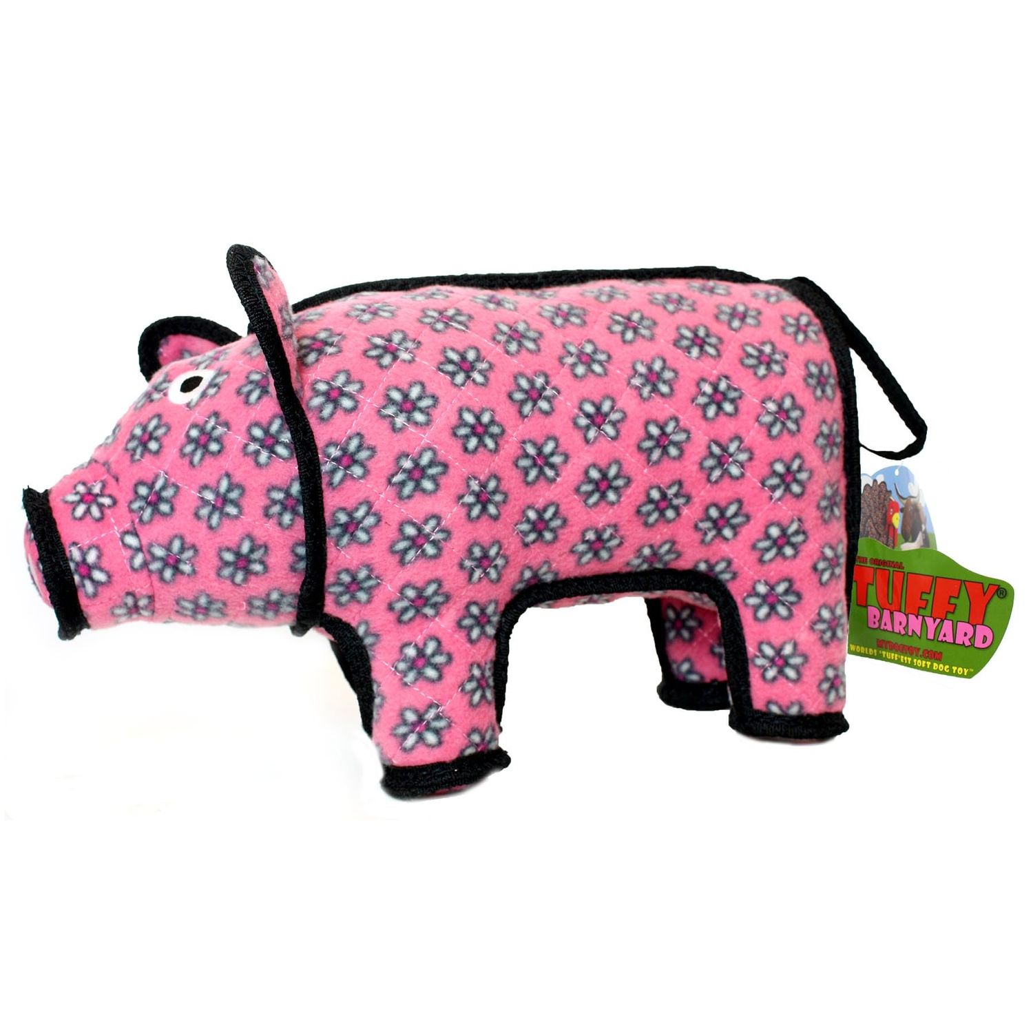 TUFFY - World's Tuffest Soft Dog Toy - Barnyard Pig- Multiple Layers. Made Durable, Strong & Tough. Interactive Play (Tug, Toss & Fetch). Machine Washable & Floats