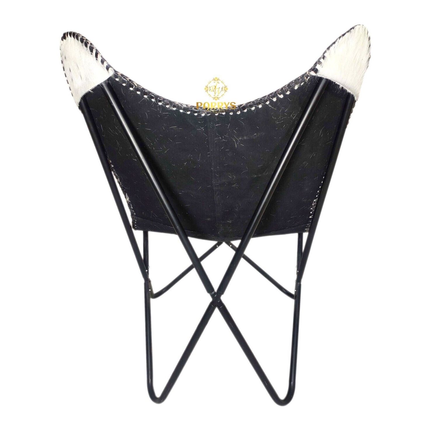 Black & White Cowhide Hair Leather Butterfly Chair Lounge Accent Relax Arm Chair