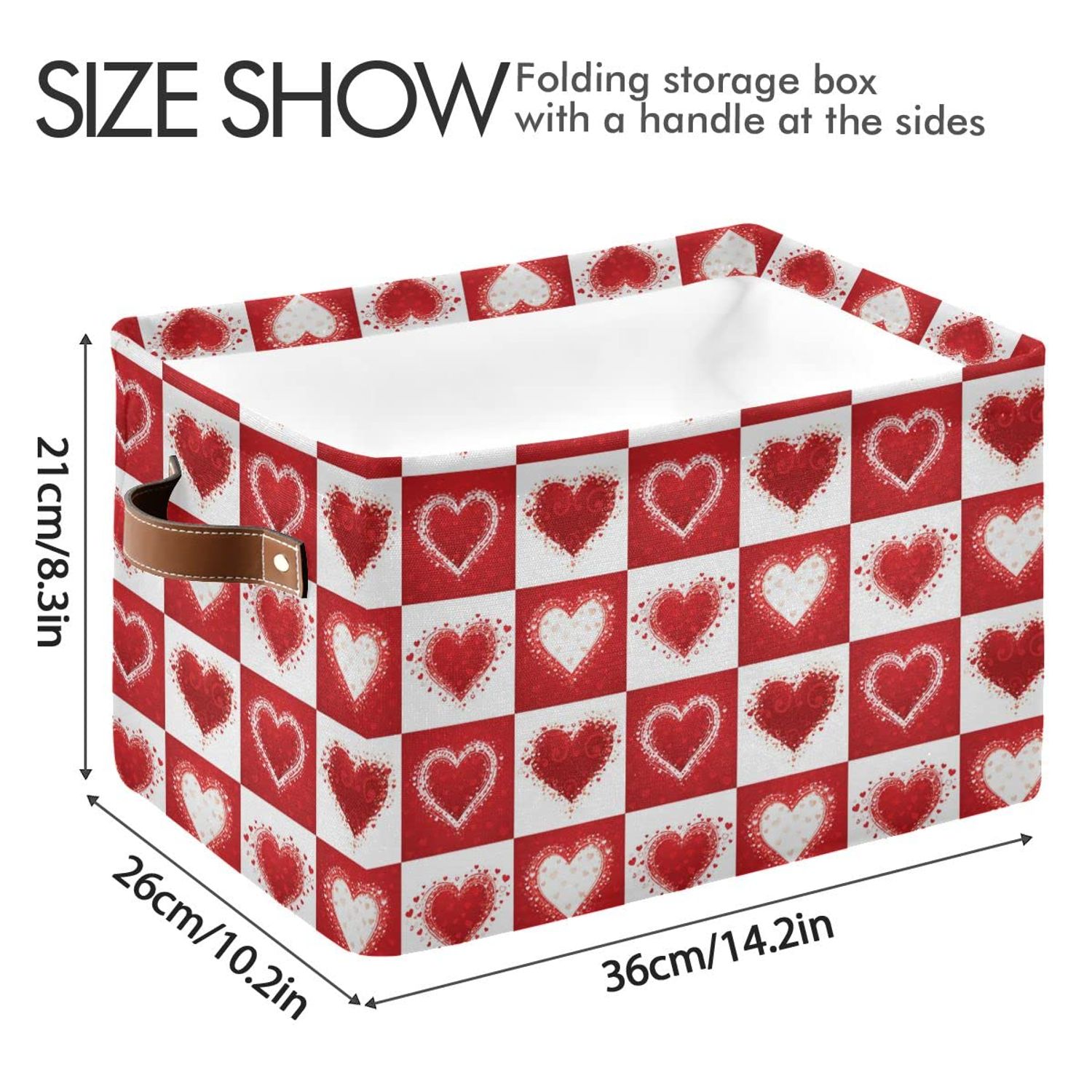 Happy Valentine's Day Love Heart Storage Basket Fabric Laundry Baskets Red White Buffalo Plaid Storage Boxes Organizer Bag for Baby Cloth Dog Toy Book Storage Cubes Shelf Closet Bins 16×12×8 Inches