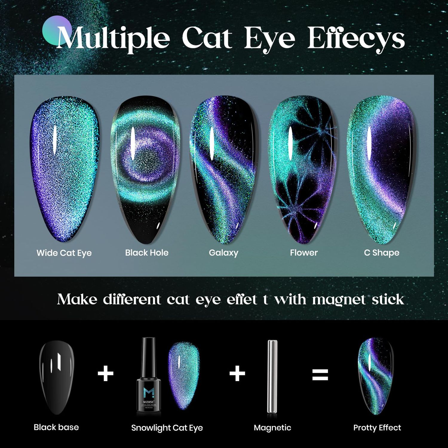 MIZHSE Chameleon 9D Cat Eye Gel Polish 10ml, Holographic Galaxy Cateye Magnetic Nail Polish Gel, Magic Chameleon Home Salon Manicure Set Valentine's Day with Magnet Stick for Ladies(005)