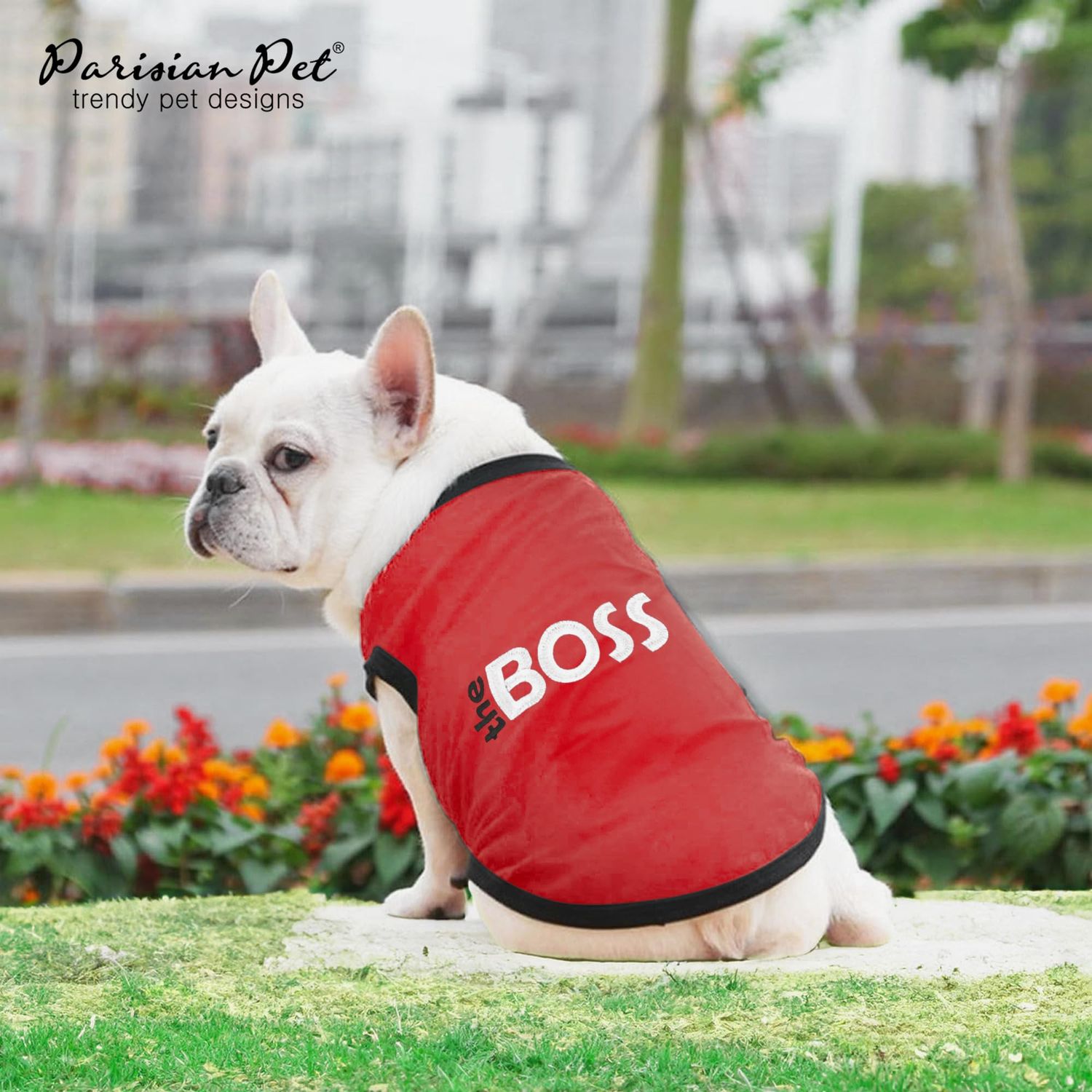 Parisian Pet Dog T-Shirt with Embroidered 'The Boss' - Lightweight Dog Clothes - Sleeveless Dog Outfit Boss - Dog Shirts for Small Dogs, S