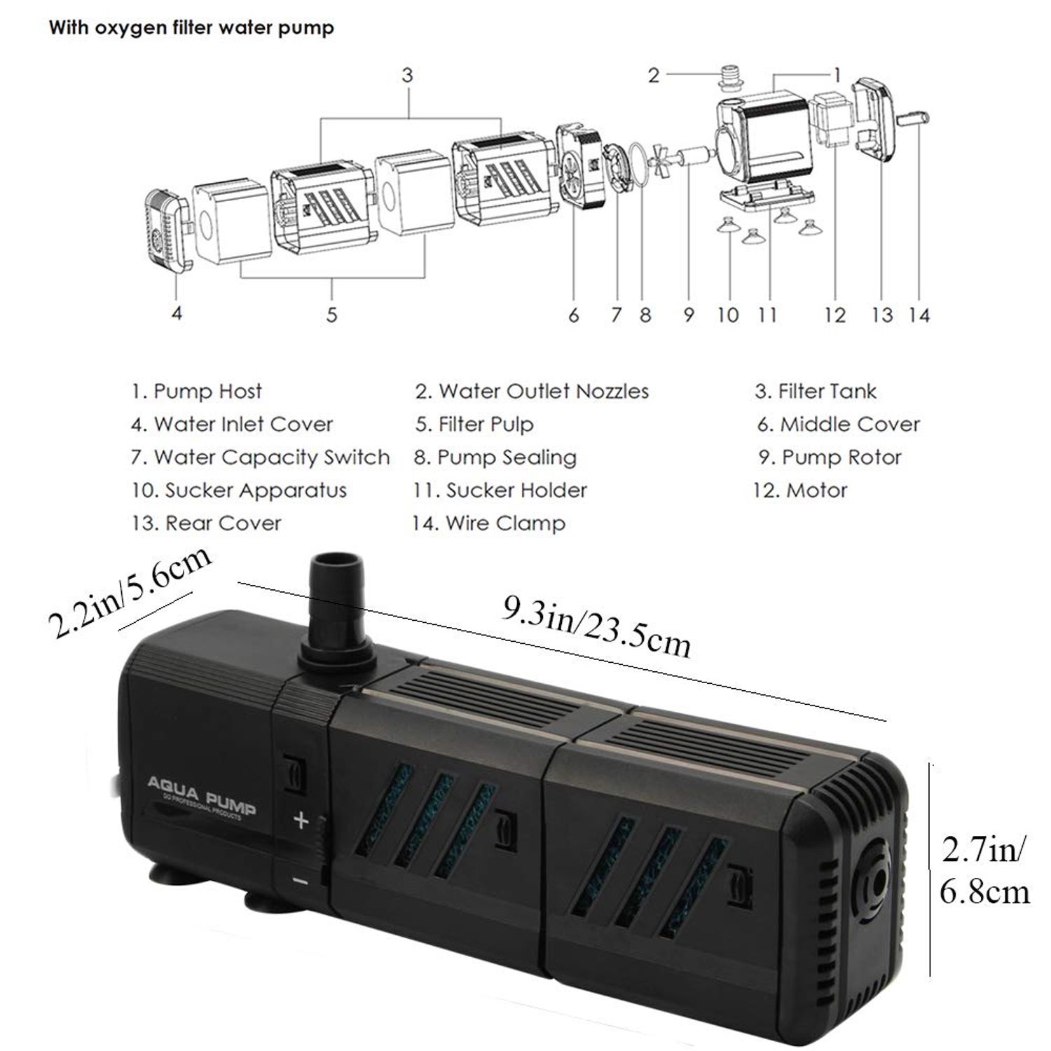 MQ 400GPH Submersible Water Pump (1500L/H, 15W) with Filters and Water Nozzles, Ultra Quiet for Aquarium, Fish Tank, Pond, Fountain, Hydroponics