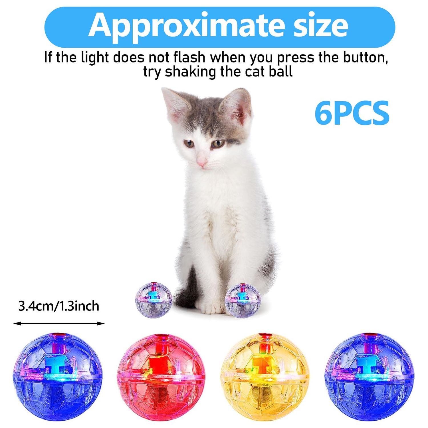 Sratte 6 Pieces Ghost Hunting Cat Ball Activated Cat Toy Ball Motion LED Light Cat Balls Motion Cat Dog Interactive Toys Pet Glowing Mini Running Exercise Ball Toys for Animals Activity(Clear)