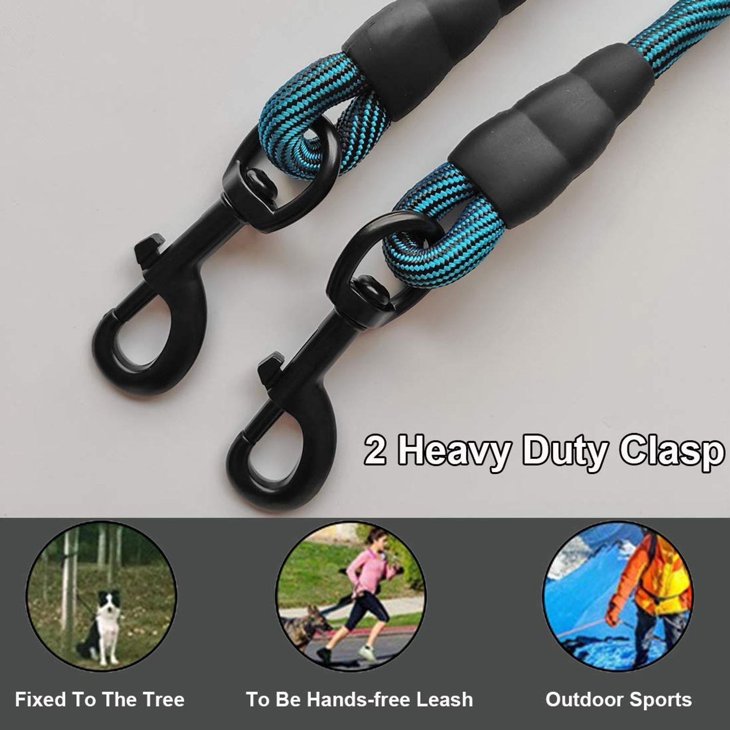 BTINESFUL Tie-Out Check Cord Long Rope Dog Leash, 8ft 12ft 20ft 30ft 50ft Recall Training Lead Leash- Great for Large Medium Small Dogs Training, Playing, Camping, or Backyard (20ft, Blue Black)