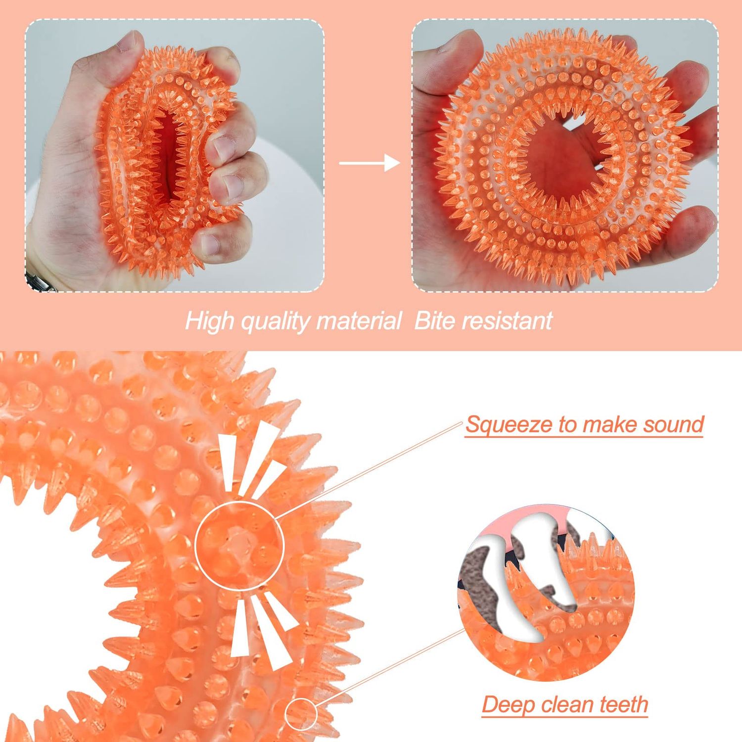 Andiker Squeaky Dog Toy, TPR Chewable Dog Toys for Teeth Grinding&Cleaning Dog Fetch Toys for Enhancing Interactivity Outdoor Suitable for All Dog Sizes Puppy’s Gifts and Dog Lovers (Small Orange)
