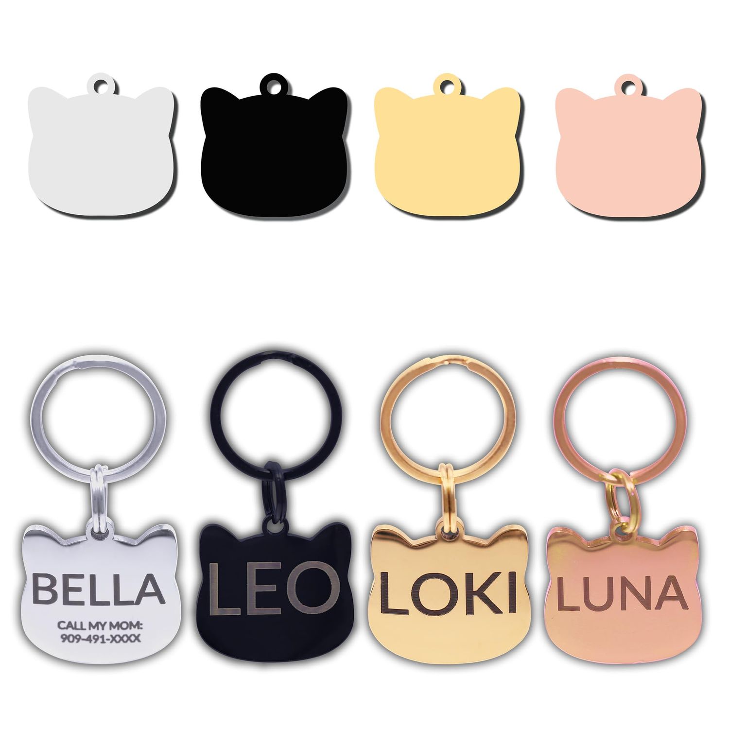 Aguachimp Stainless Steel Dog Tags Personalized, Pet Tag Personalized, Cat Tag Personalized, Pet ID Tags, Engraved on Both Sides, Bone, Heart and Round-Shaped (CAT Head, Small)