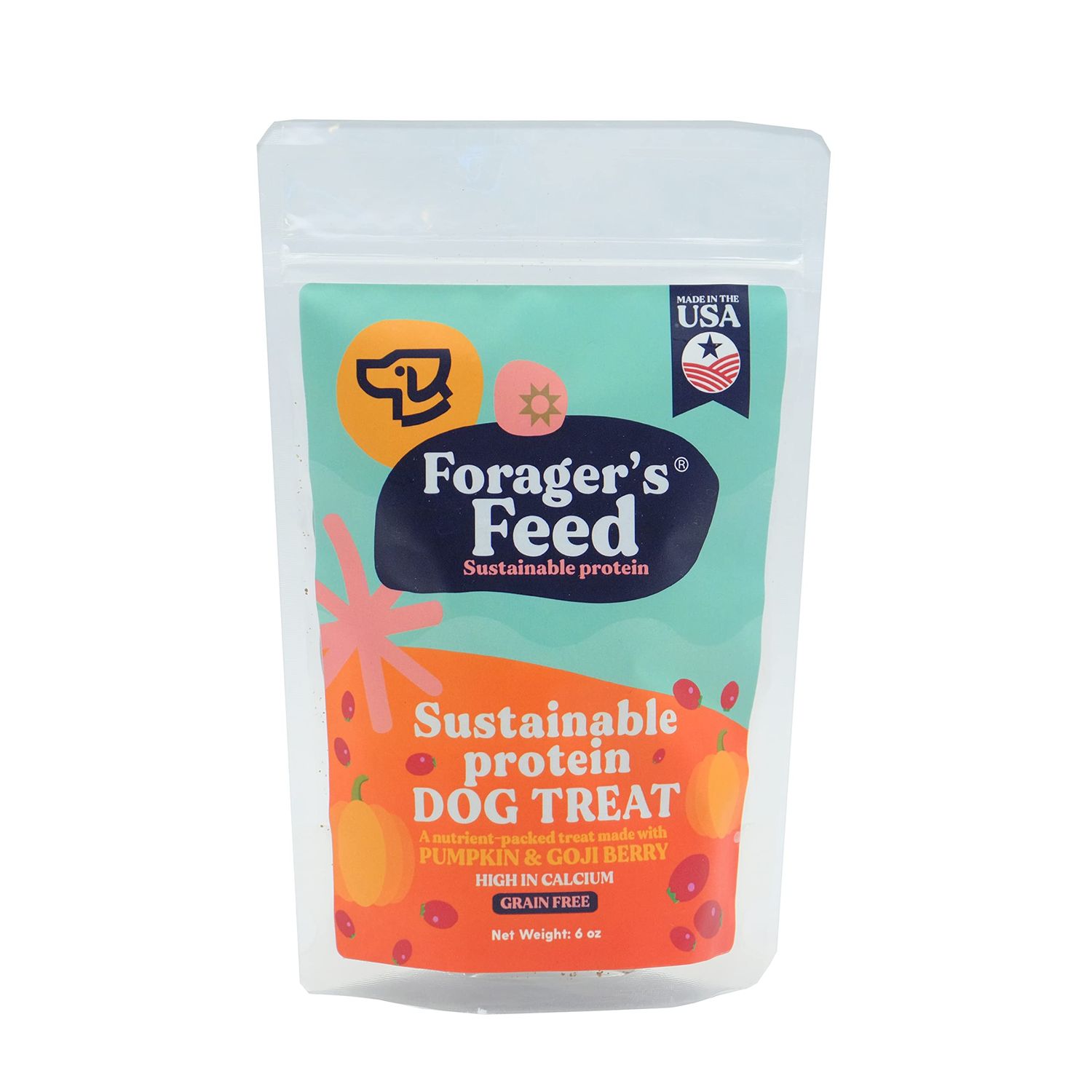 Foragers Feed Sustainable Insect Protein Dog Treat for Canine Health, Pumpkin and Goji Berry Flavor, 6 Oz. Resealable Bag