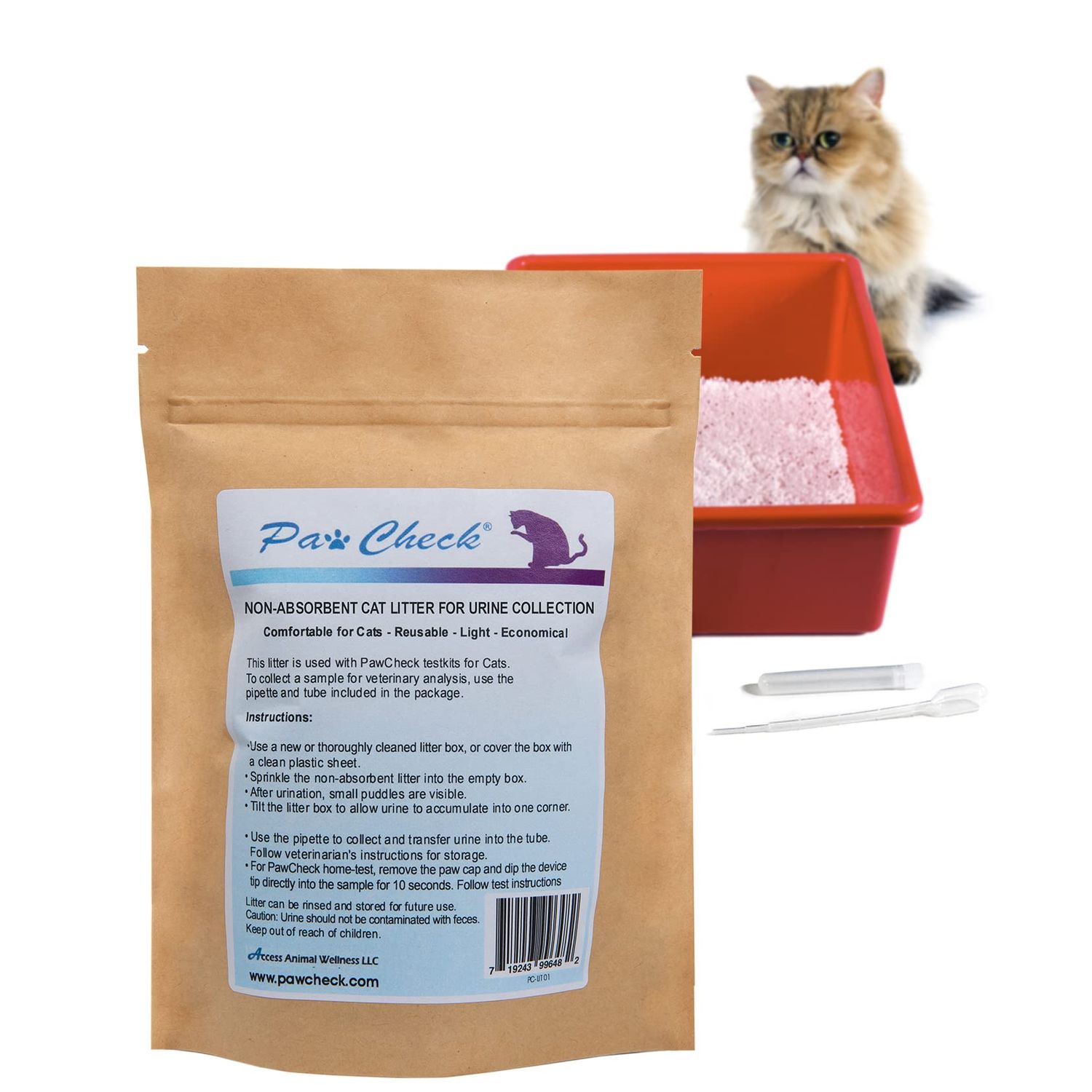 PawCheck Cat Litter for Urine Collection - Reusable and Non-Absorbent Cat Urine Collection Home Kit Intended to Monitor Cat Health