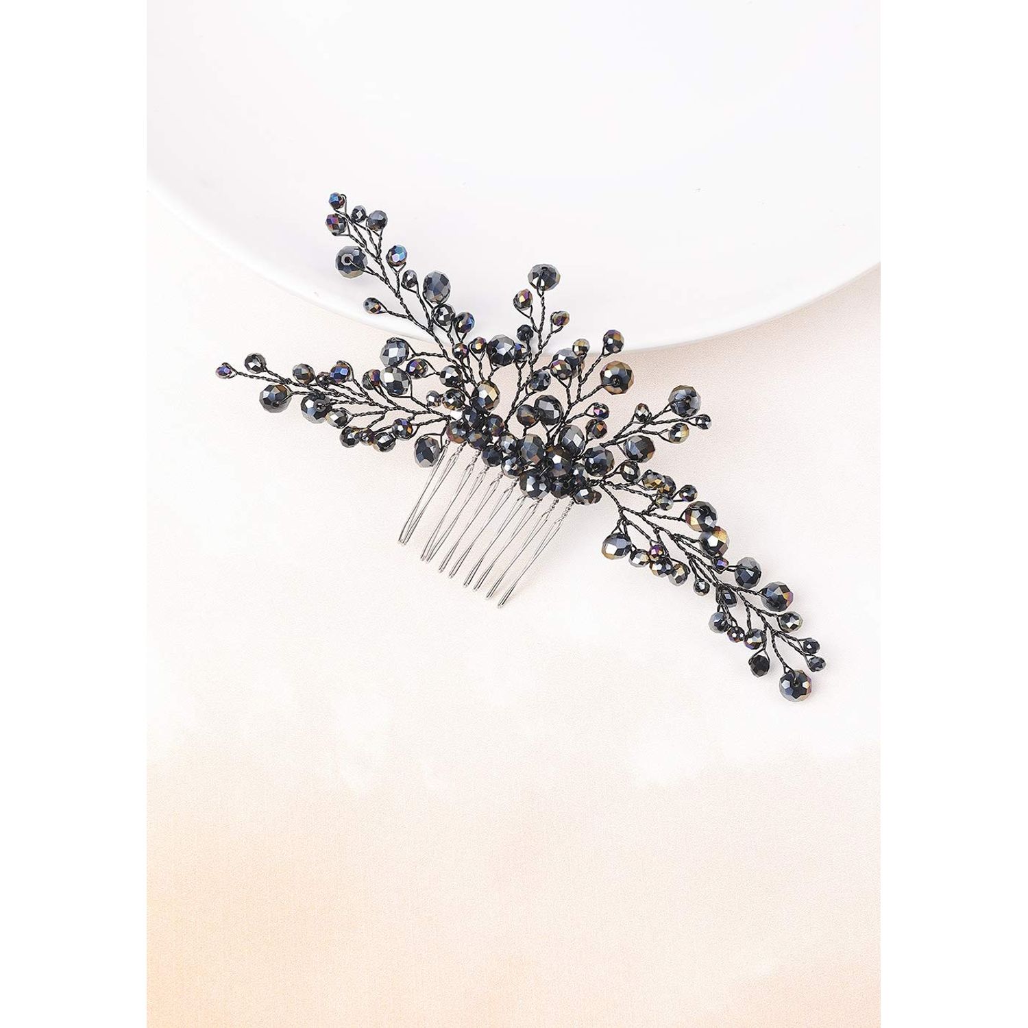 Anglacesmade Bridal Black Hair Comb Crystal Hair Crown Black Beaded Prom Party Festival Wedding Hair Accessories for Women and Girls