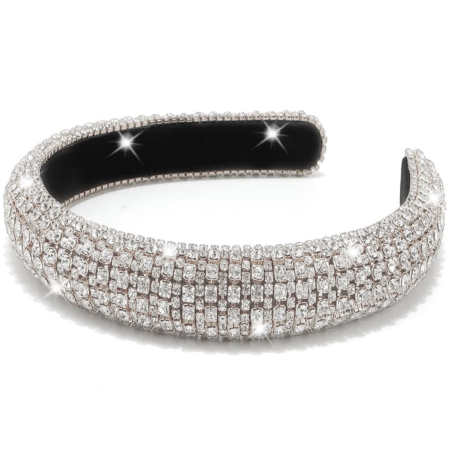 AHONEY Rhinestone Headband for Women Girls, Hair Bling Crystal Glitter Sparkly Diamond Padded Headband Fancy Jeweled Headpiece Holiday Hair Accessories Birthday Gifts (Silver)