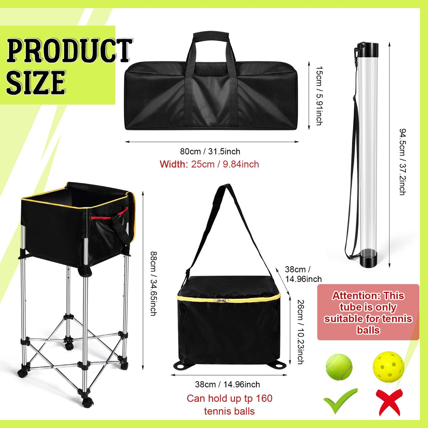 Deekin 2 Pcs Portable Ball Cart and Tennis Ball Pickup Collector Tennis Basket on Wheels with Storage Bag Tennis Ball Picker Upper Tennis Ball Tube Retriever for Baseball Storage (Medium Tube)