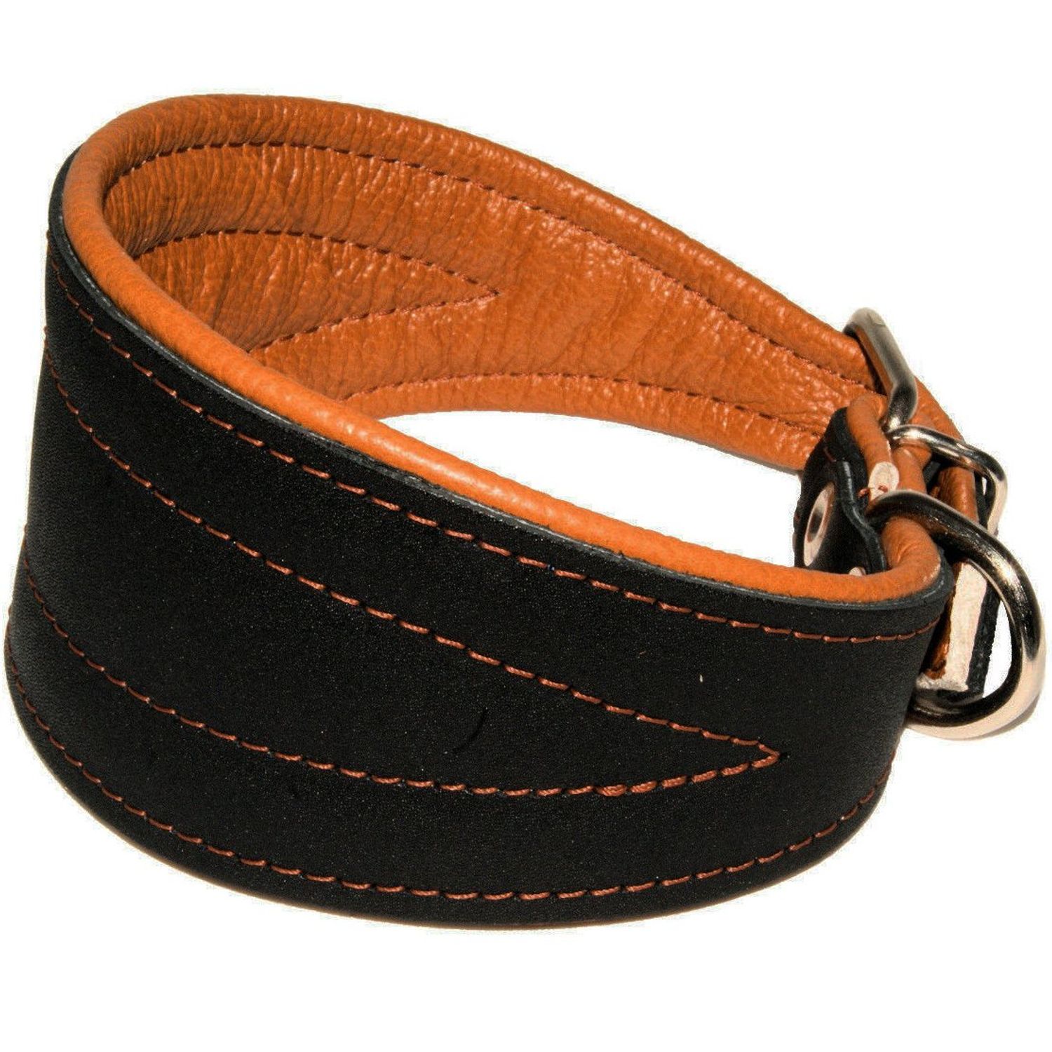 Real Leather Extra Wide Padded Tapered Dog Collar Glossy Black Greyhound Saluki Deerhound Lurcher Whippet Dachshund (11"-13" Neck; 2" Wide, Toffee)