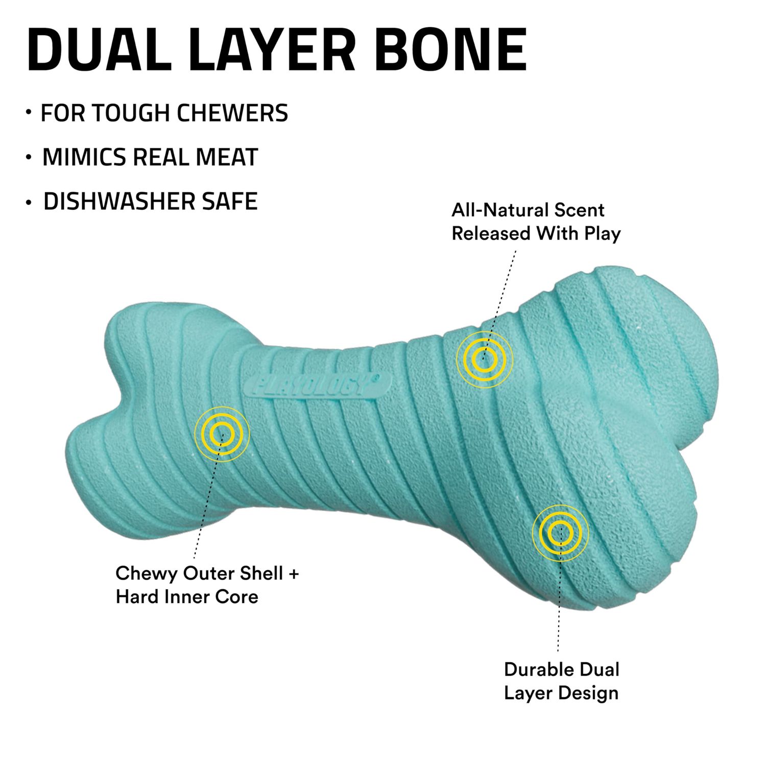 Playology Dual Layer Bone | Engaging All Natural Peanut Butter Scented Dog Toys, Value 3-Pack | Blue Bone for Small Dogs up to 25lbs | Interactive & Durable for Tough Chewers