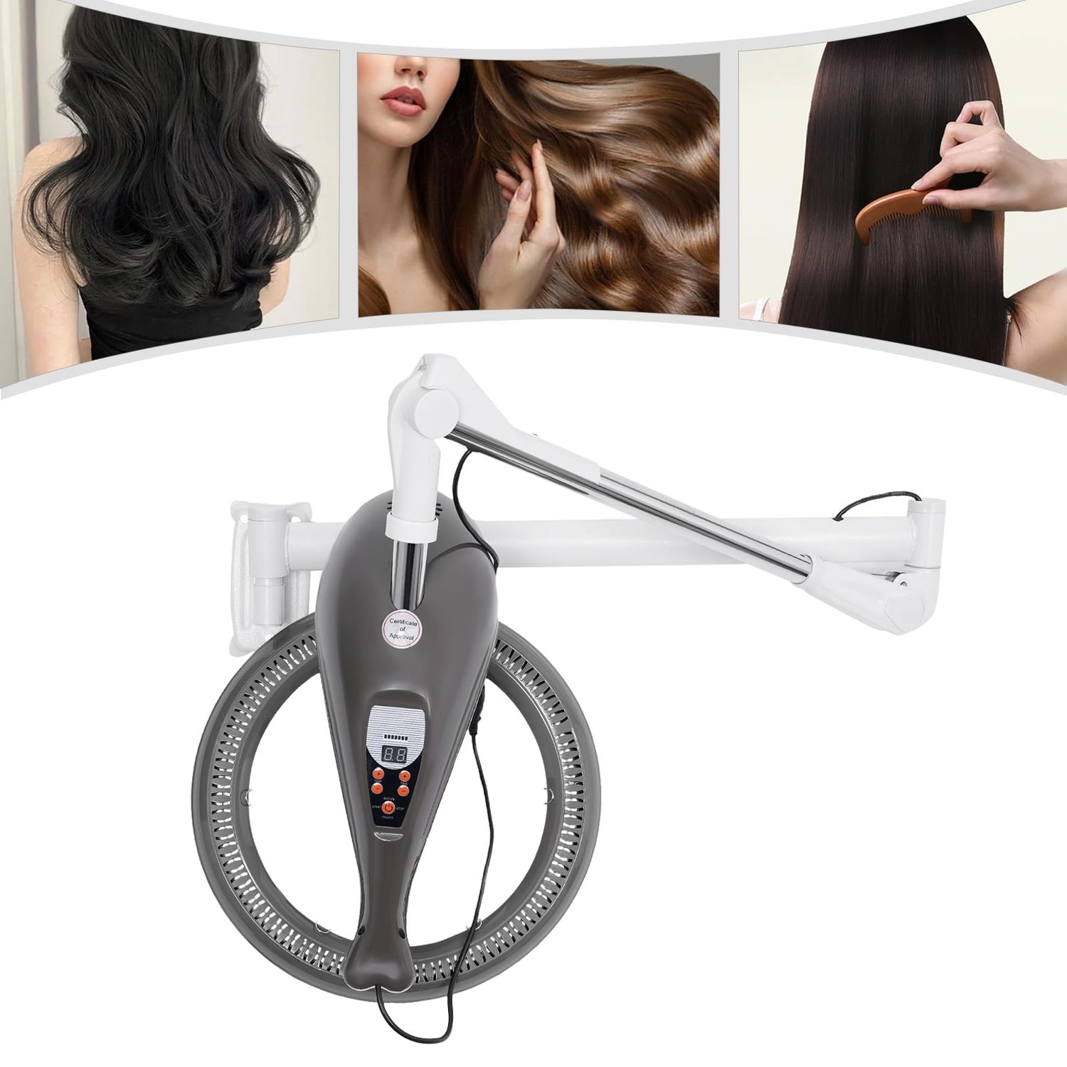 Wall Mount Rotating Hair Dryer, Salon Hair Perming Machine,950W 110V Salon Hair Dryer Processor Accelerator Heater Lamp Temperature Adjustable，360 Rotating Heating (Grey)