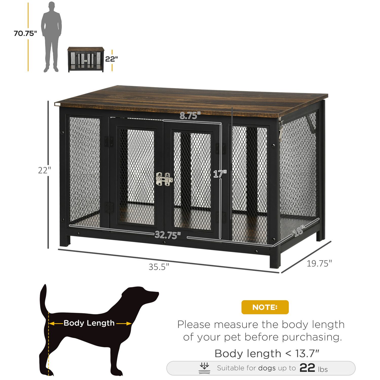Big Dog Crate End Table Puppy Crate for Small Dogs Indoor, Pet Kennel