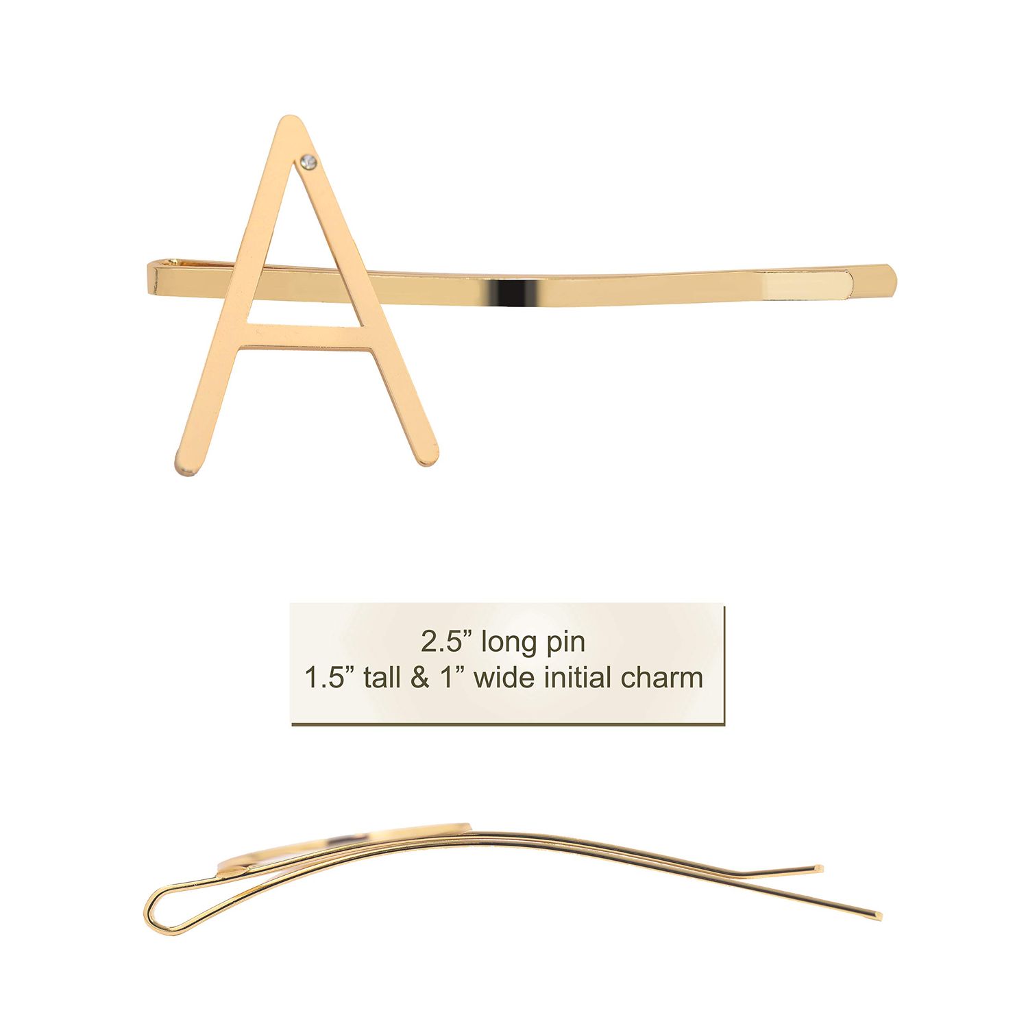Spinningdaisy Initial Charm with Crystal Accent Hair Pin A Gold