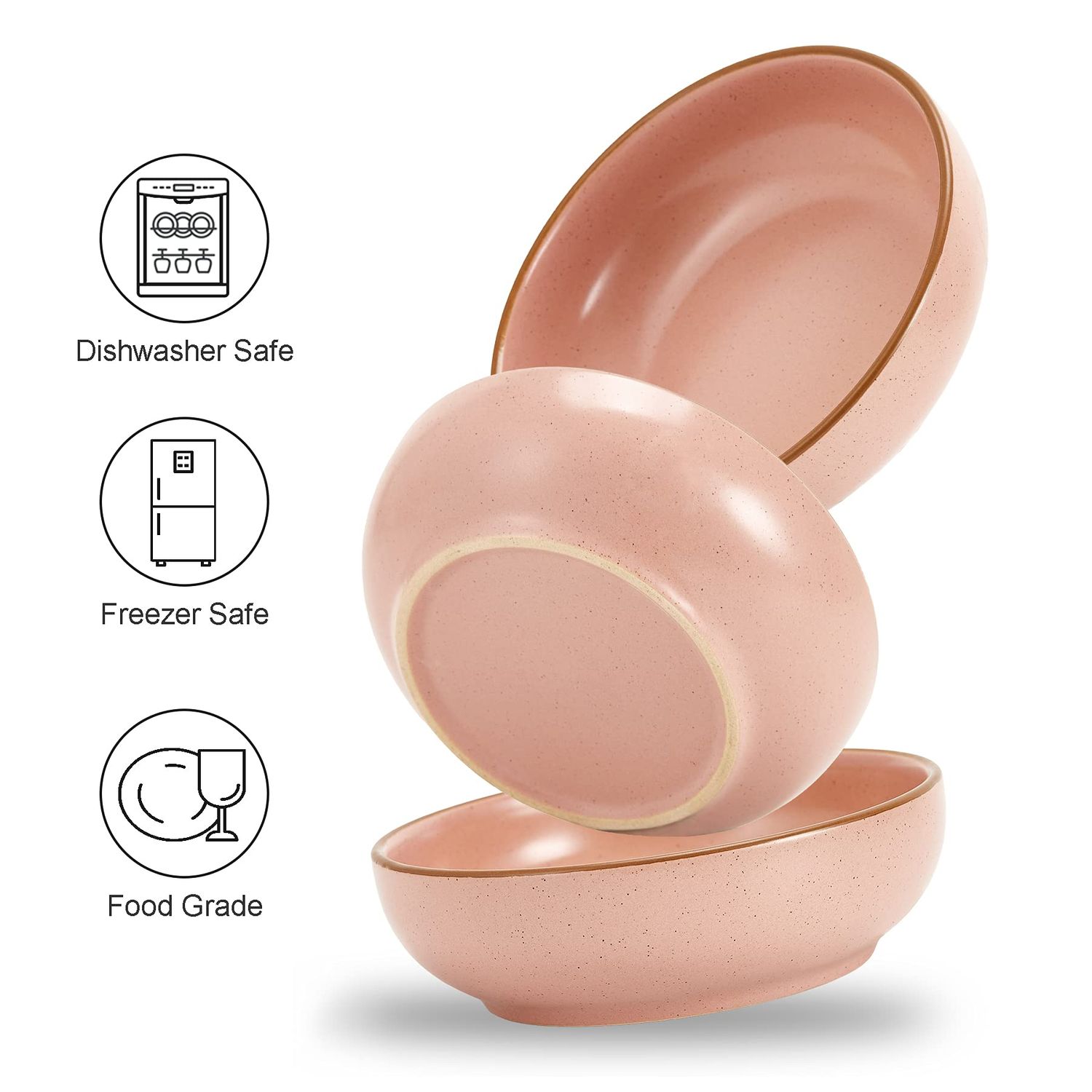 Ceramic Cat Bowls, Howise Pet Bowl Cat Dishes for Food and Water, 5.19 in Cat Food Bowl 3 Pack Pet Dishes for Cats Puppy, Matte Pink Finish