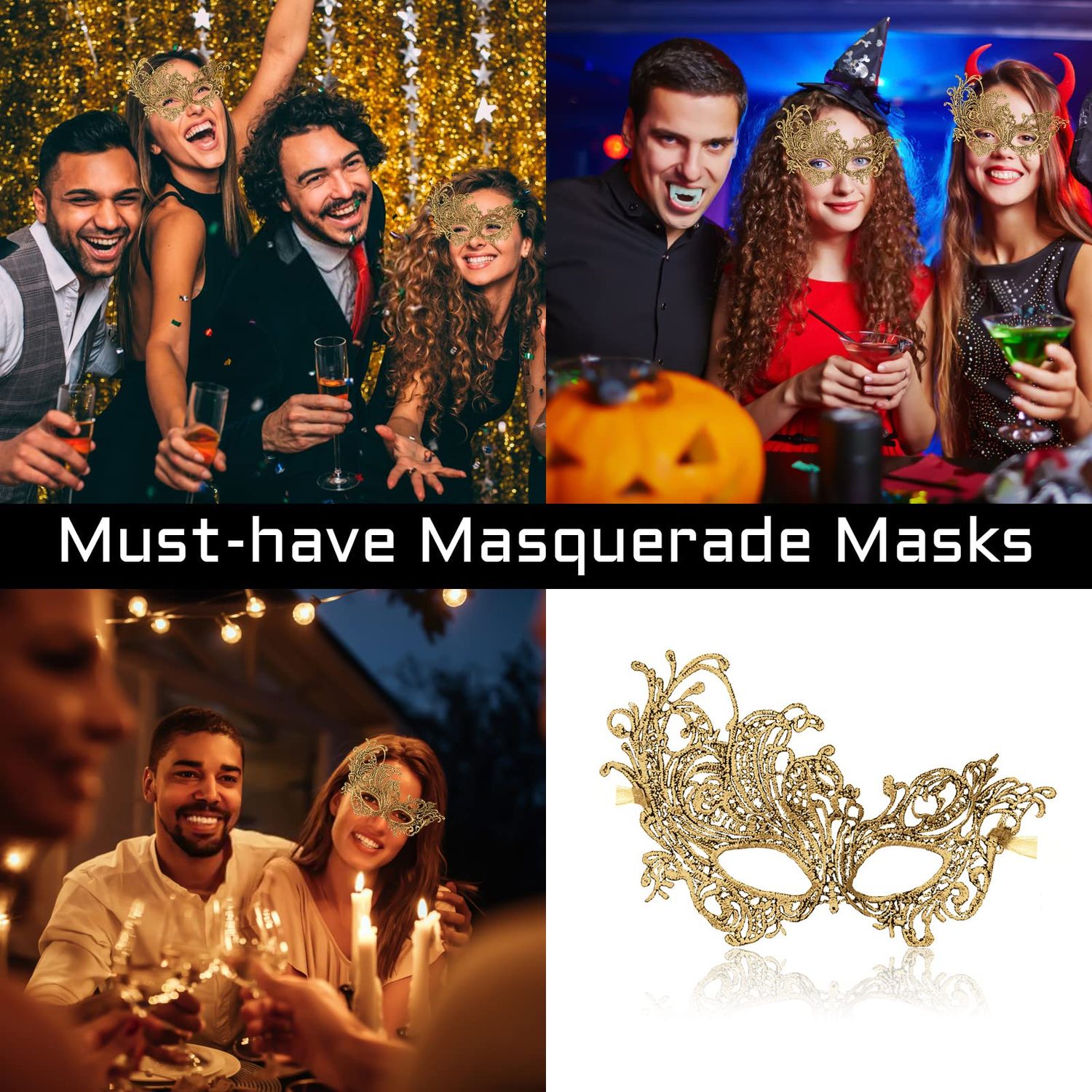 Masquerade Mask for Women Lace Masks Venetian Masquerade Party Costume Party Halloween Carnival Fit for Adults, Soft & Black (Classic - Gold)