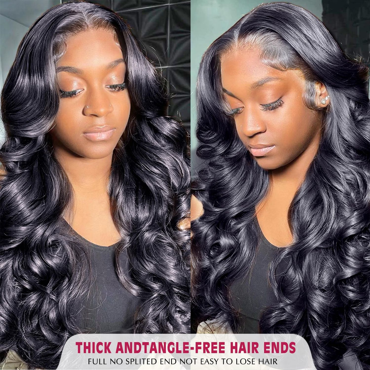 13x4 Loose Body Wave Lace Front Wigs Human Hair Pre Plucked with Baby Hair Bouncy Curly Wig 250% Density Double Drawn Glueless Brazilian Human Hair Wigs for Black Women 20 Inch Natural Black