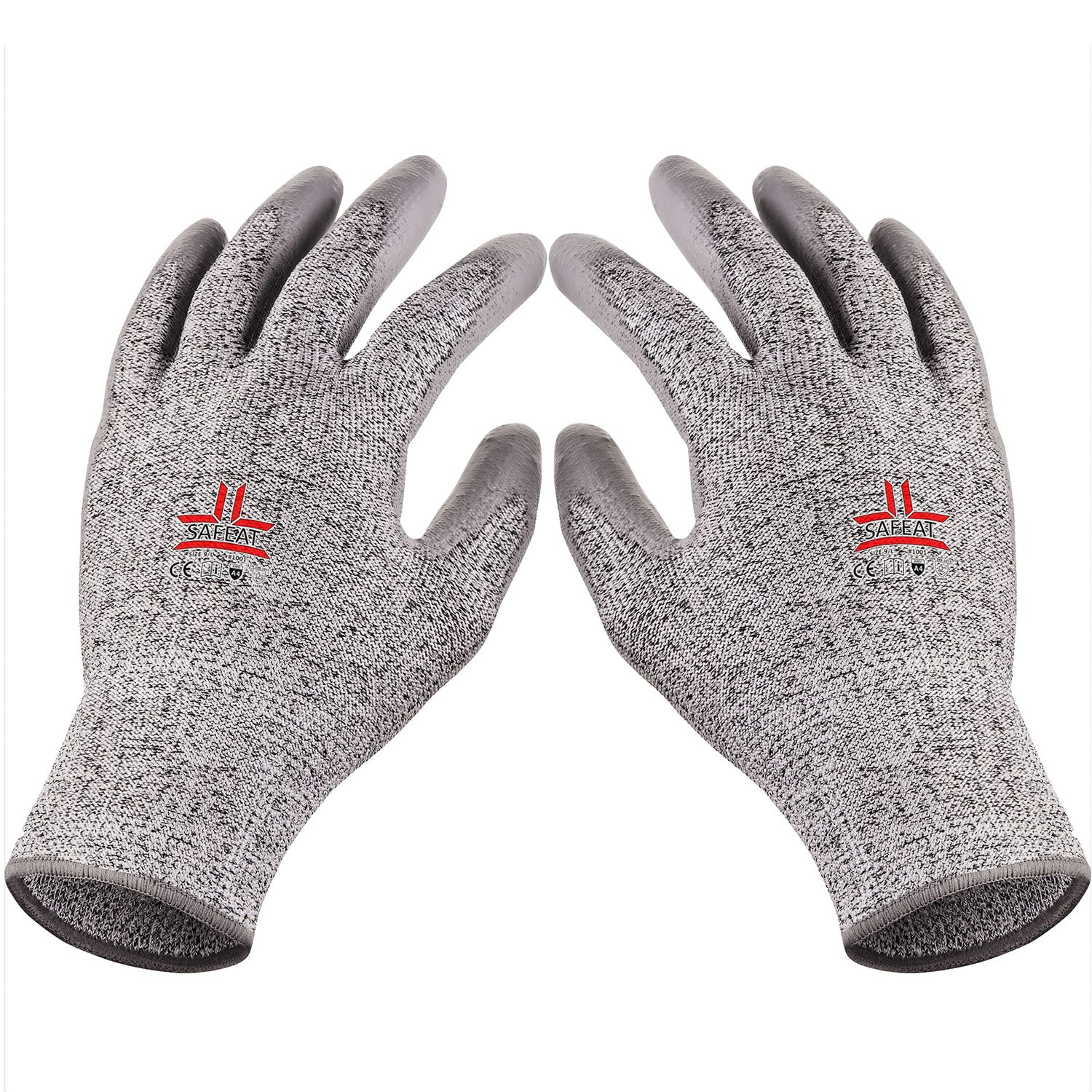 SAFEAT Safety Grip Work Gloves for Men and Women – Protective, Flexible, Cut Resistant, Comfortable PU Coated Palm. Complimentary Ebook Included. Size Large 1 Pair