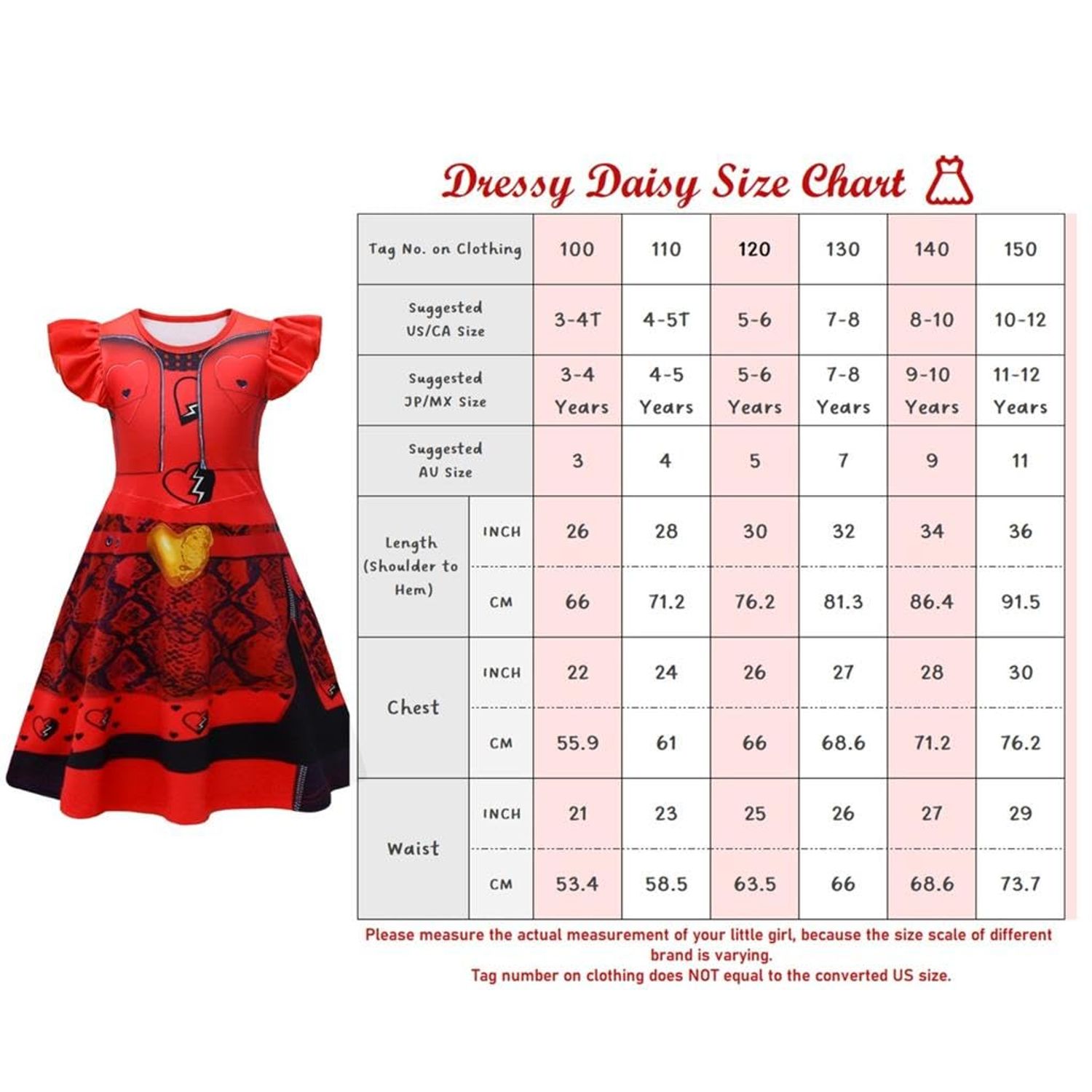 Dressy Daisy Girls Princess Red of Heart Halloween Costume Birthday Party Dress Up Outfit Size 7-8