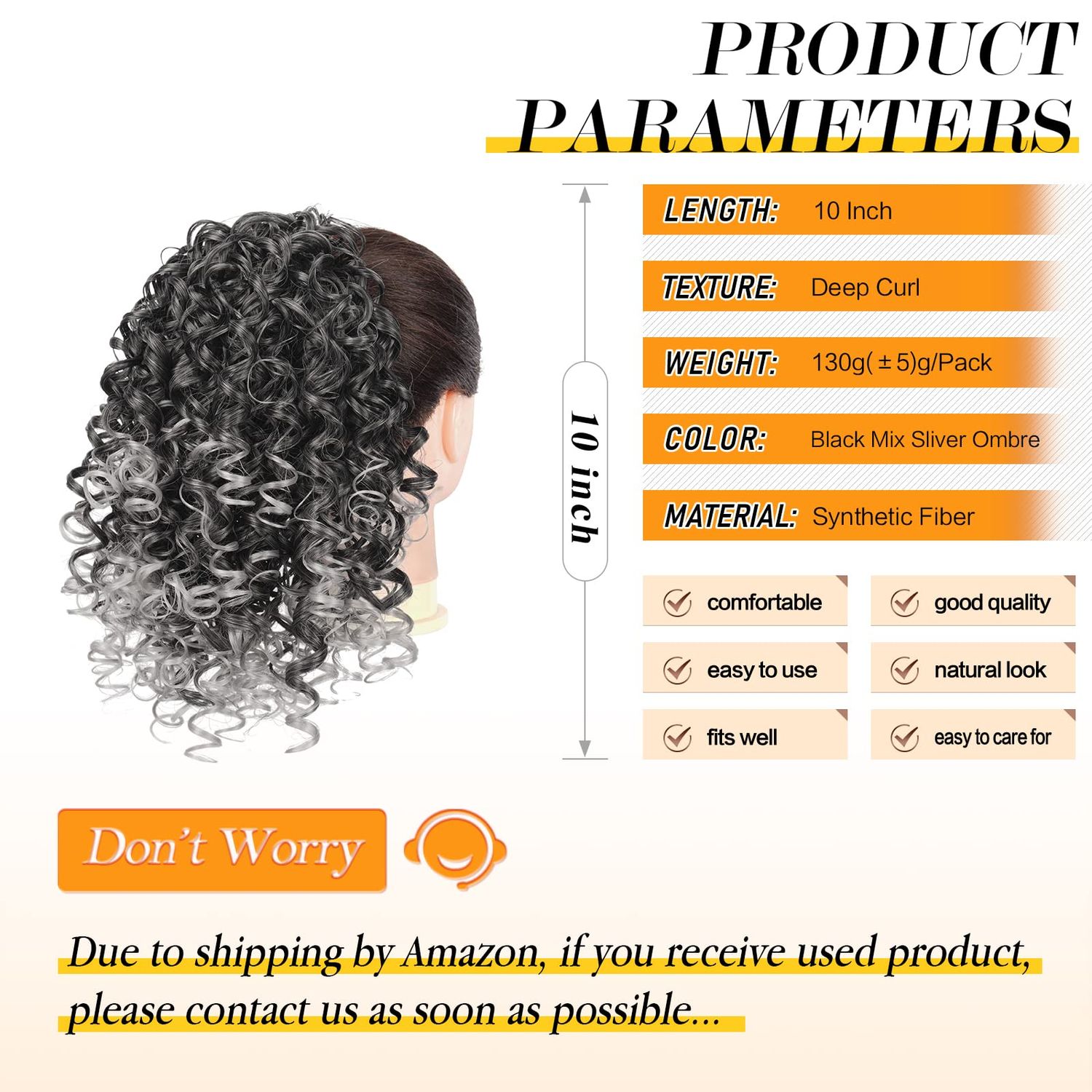 PEACOCO Drawstring Ponytail Extension for Black Women Synthetic Curly Drawstring Ponytail with 2 Clips on Ponytails Hair Extension (T1B/0906)