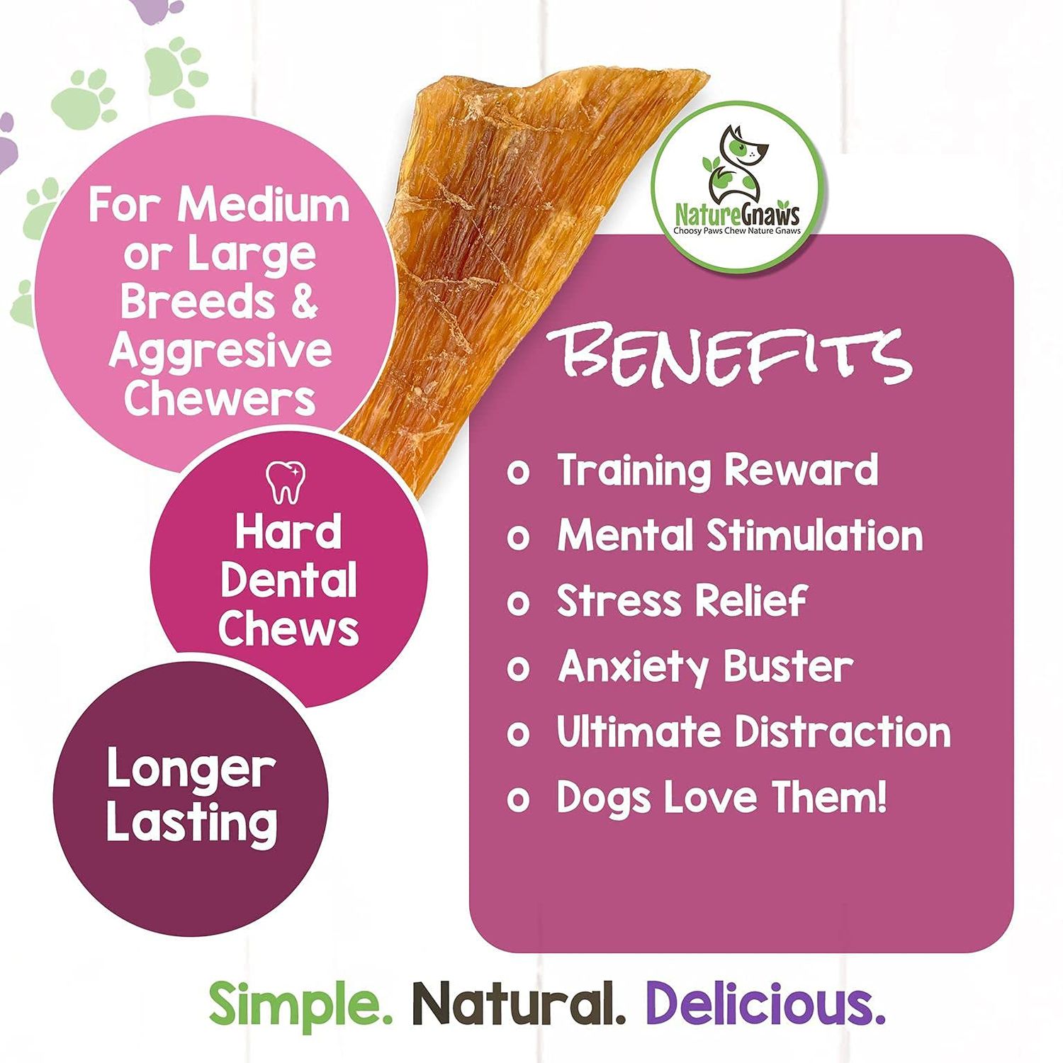 Nature Gnaws Paddywack Tendons for Dogs - Premium Natural Beef Dental Bones - Long Lasting Dog Chew Treats for Medium & Large Dogs - Rawhide Free 5-7 inch