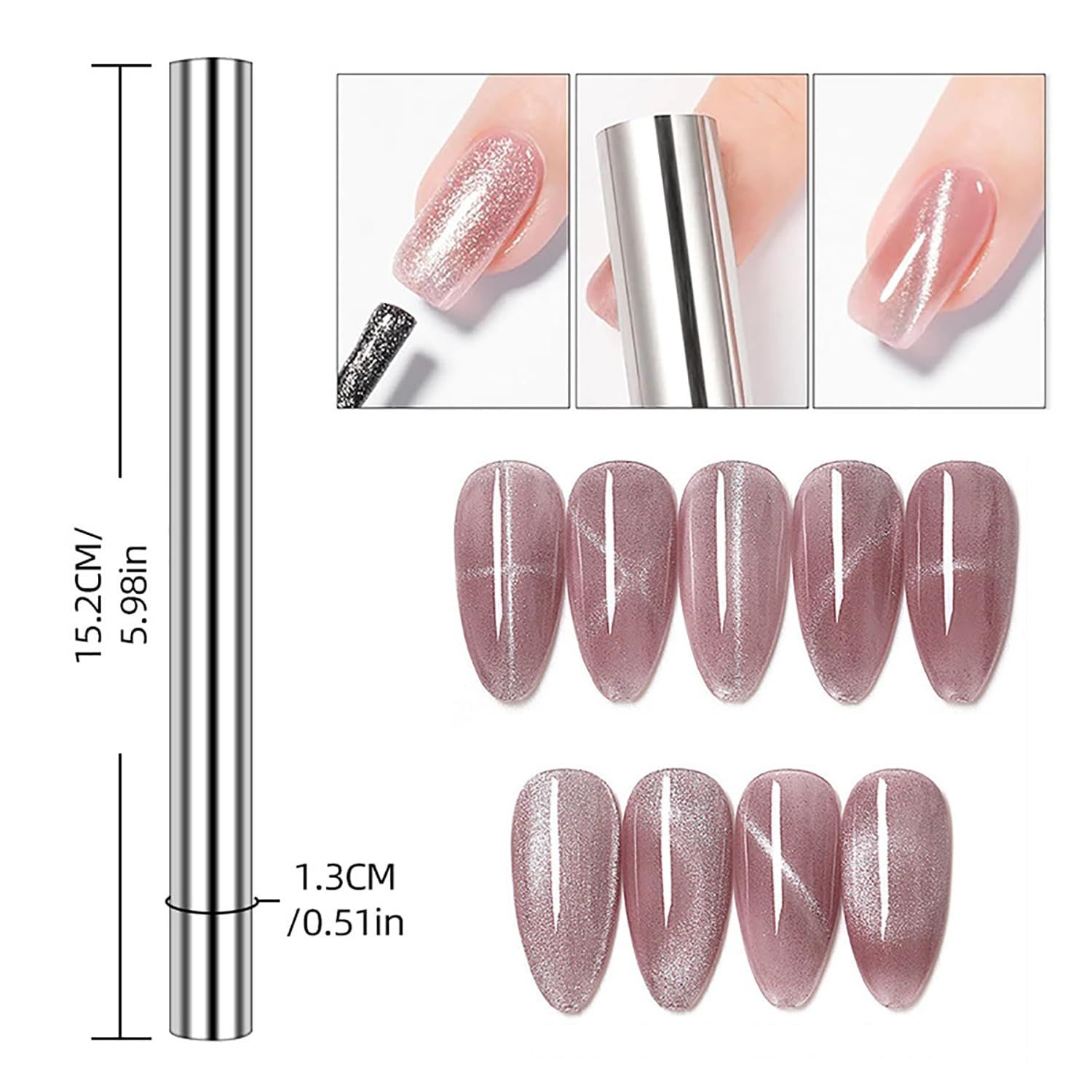 YECIRALA 8 Pcs Nail Art Cat Eye Magnet For Nails Cat Eye Gel Nail Polish Magnet Tools Set Cylindrical Flower Nail Magnet Nails Square Round Magnet Stick Cat Eye Design Double Ended Magnetic Pens