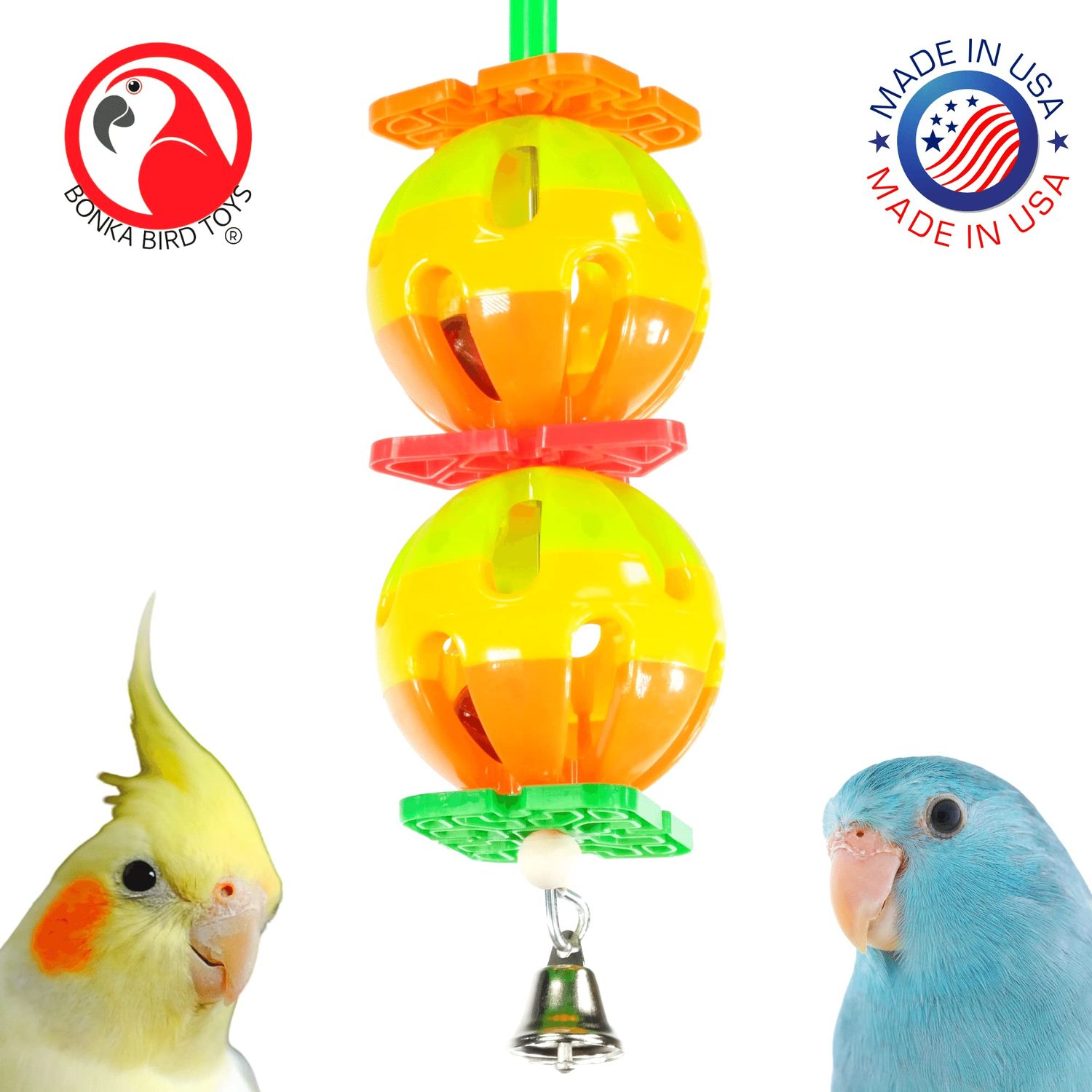 Bonka Bird Toys 1570 Twin Ball Bird Toy Parrot cage Toys Cages Cockatiels Conures African Greys