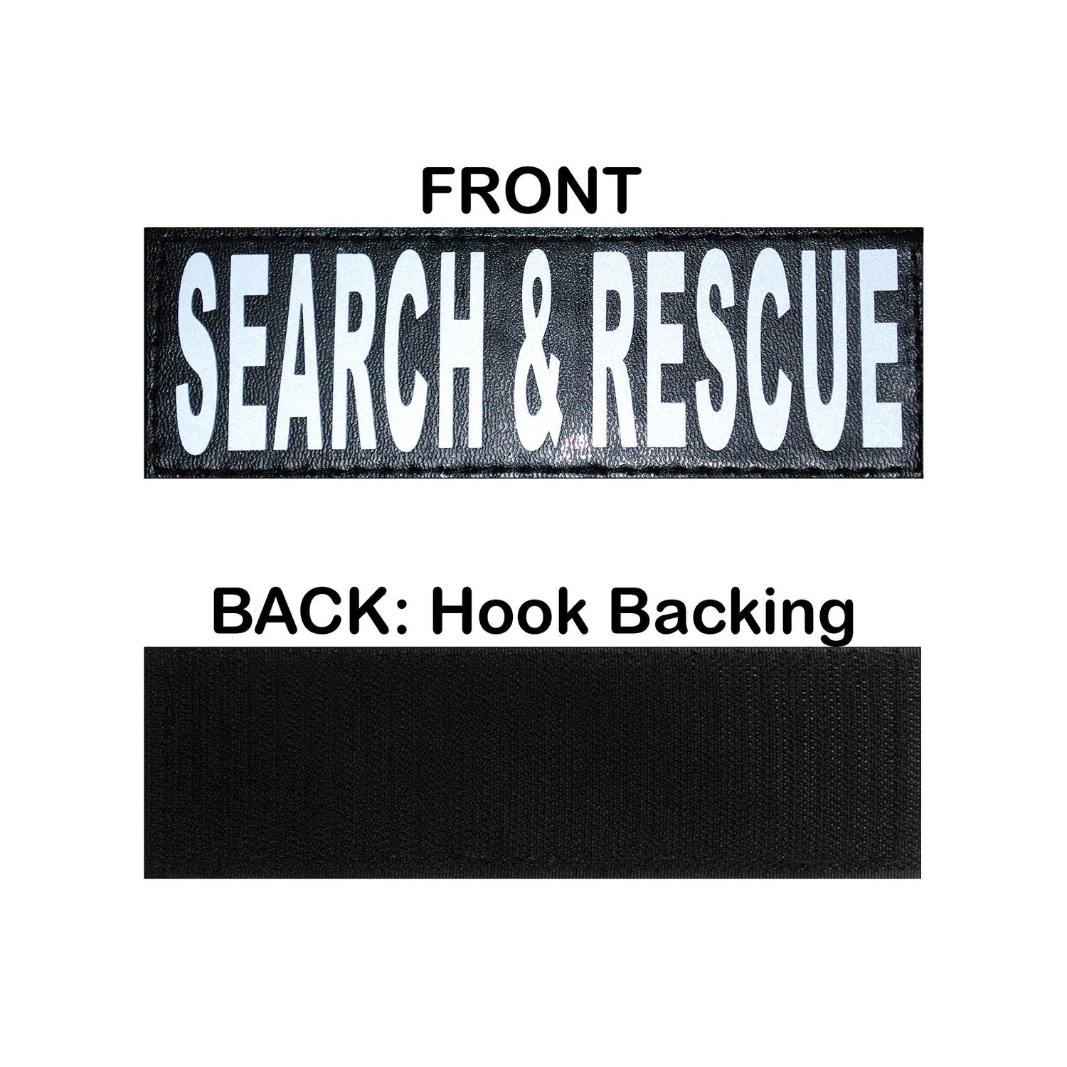 Set of 2 Reflective "SEARCH & RESCUE" Patches for Service dog harnesses & vests. (Medium 4" X 1.5")