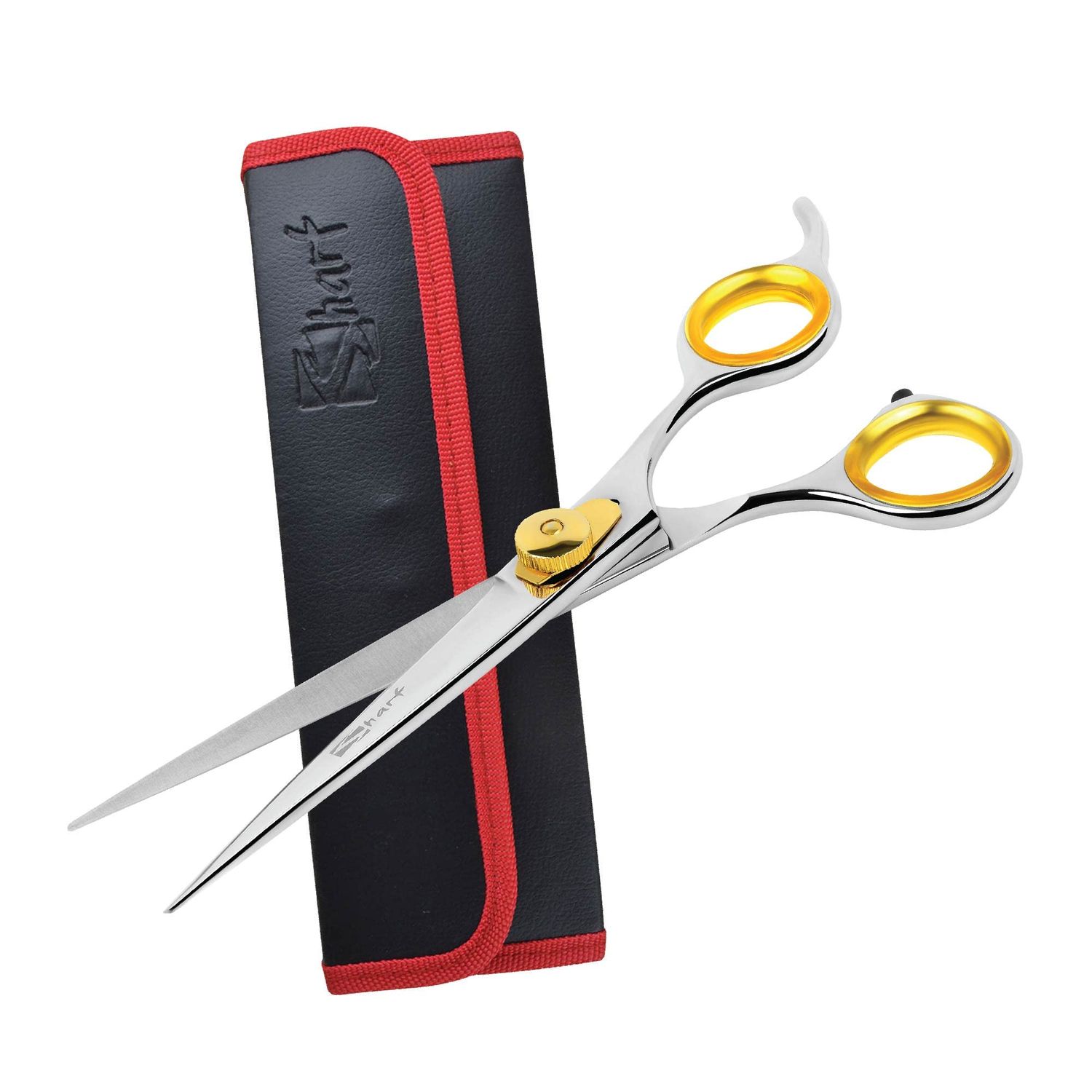 Sharf Gold Touch Pet Grooming Shear | Straight Cat & Dog Grooming Scissors | 7.5 Inch | 440c Japanese Stainless Steel Pet Dog Shearing Scissors | Animal Shears with Removable Comfort Rings