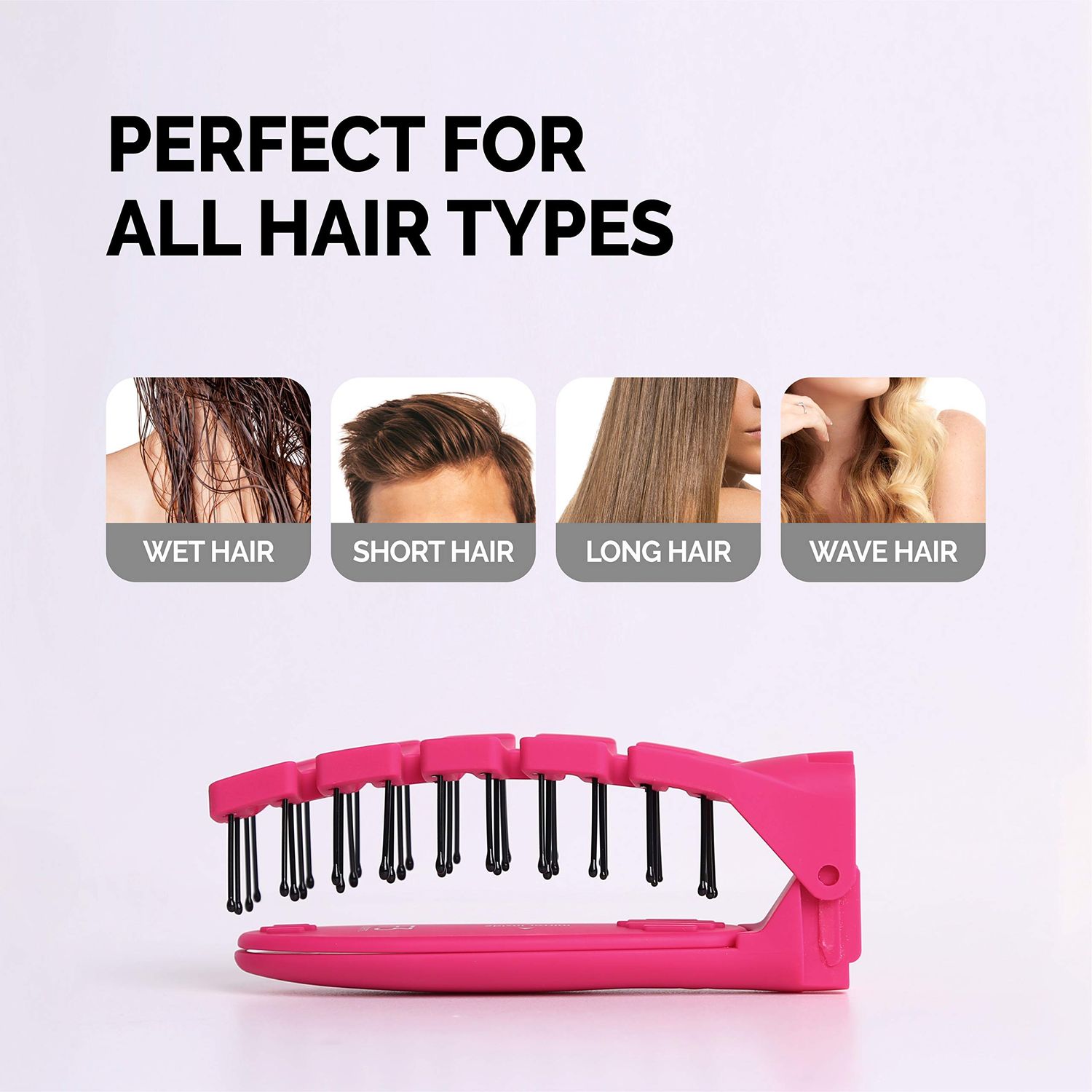 F3 Systems Folding Hair Brush with Mirror, Travel Folding Brush, Compact for Storage, Hair Brush Detangling Comb for Adult and Kids, Portable & Pocket Brush with Mirror, Healthy Shine, Wet & Dry Hair
