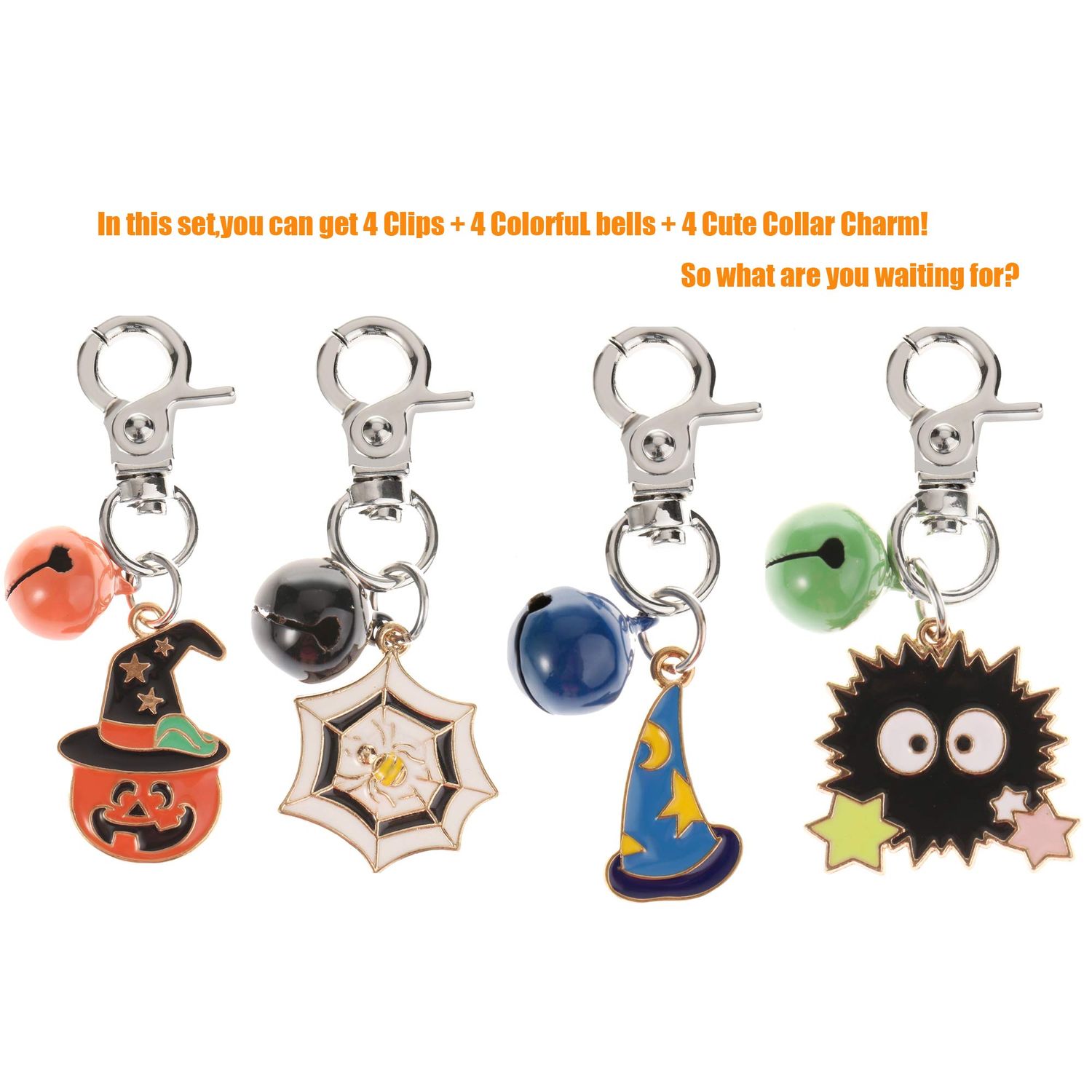 4 Pack Halloween Cat Collar Bells,Training Charm Pendants Jewelry for Pet Dog Cat Necklace Collar